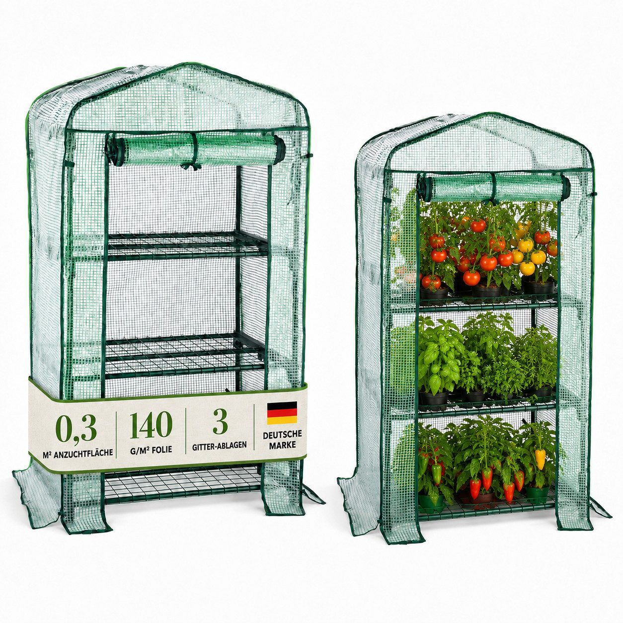 TOM Foliengewächshaus Gewächshaus Tomatenhaus 140g/m² Gitterschutzfolie, BxTxH: 69 x 49 x 126 cm, 0,4 mm Wandstärke, 0,4mm Stahl