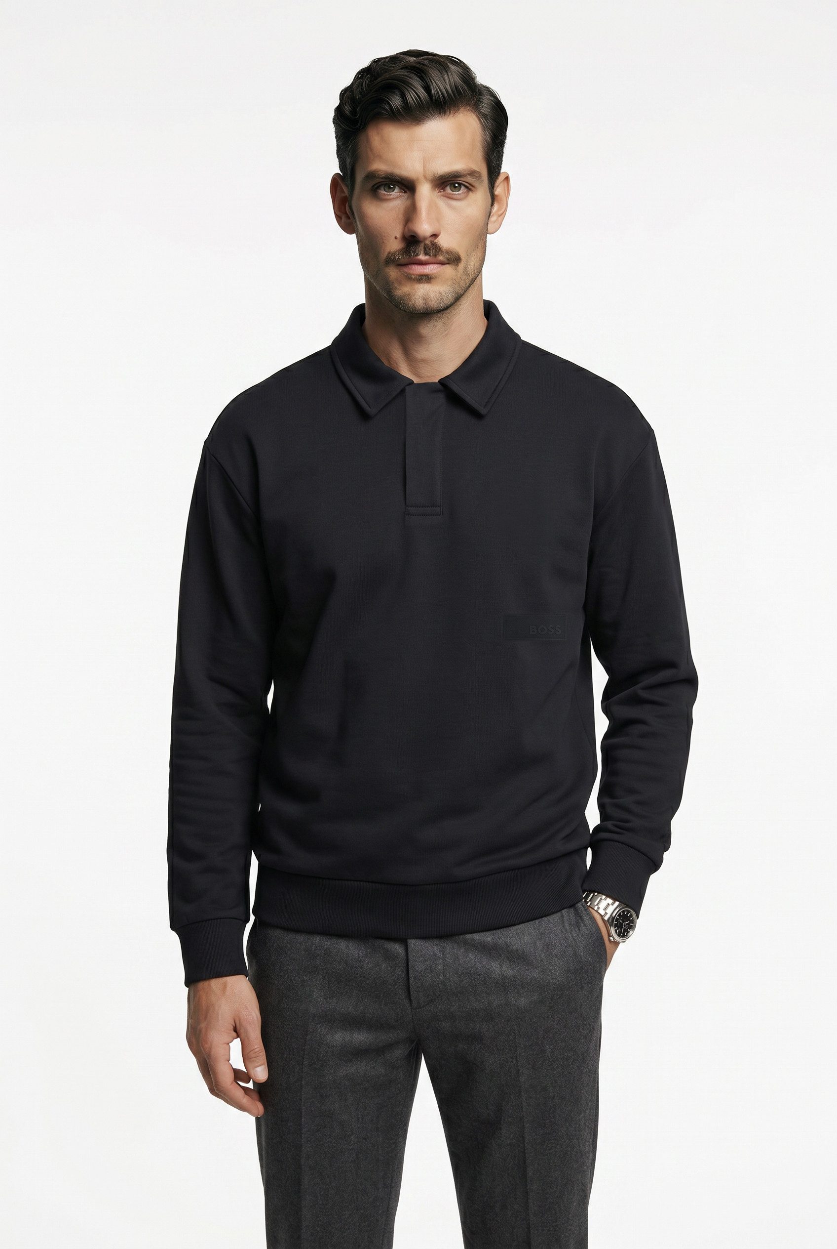 BOSS GREEN Sweatshirt Polokragen und verdeckte Knopfleiste, Relaxed Fit
