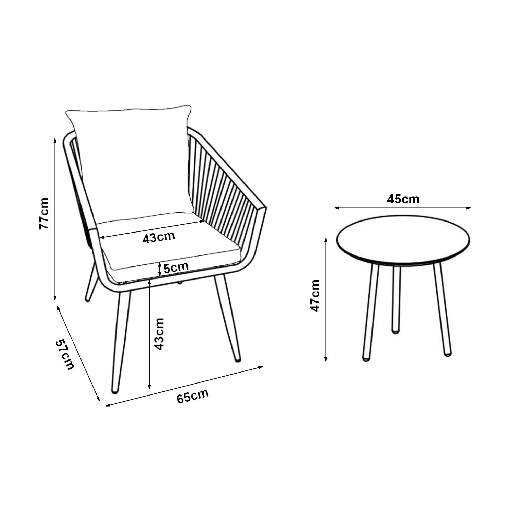 casa.pro Balkonset, (Set, 3-tlg., 1 Tisch, 2 Stühle), »Abriola« 3-tlg. mit Kissen Metallgestell Seilgeflecht Grau