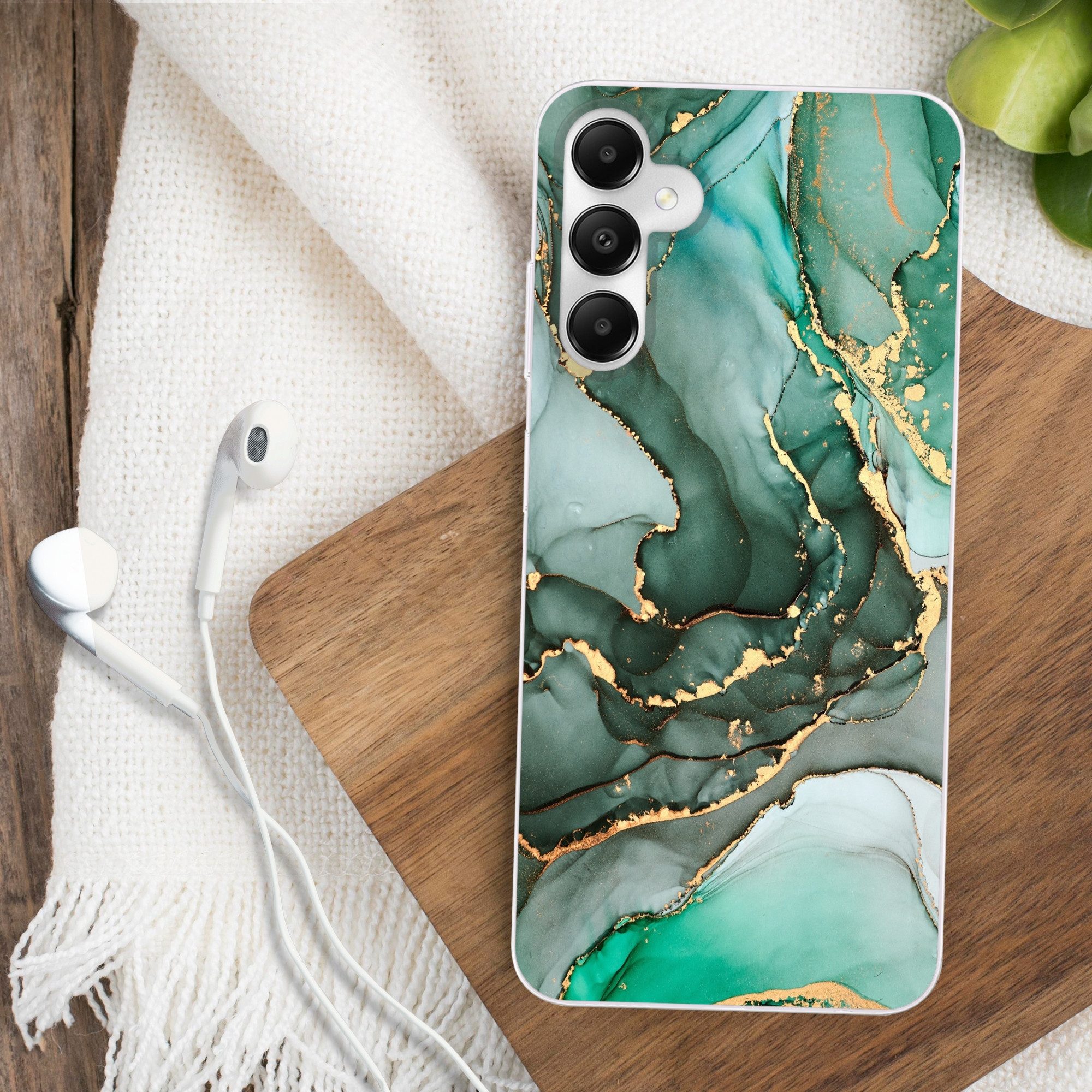MuchoWow Handyhülle für Samsung Galaxy A05s Gold - Marmor - Grün - Luxus - Marmoroptik - G, Smartphone-Bumper, Print, Handy Schutzhülle Dünn