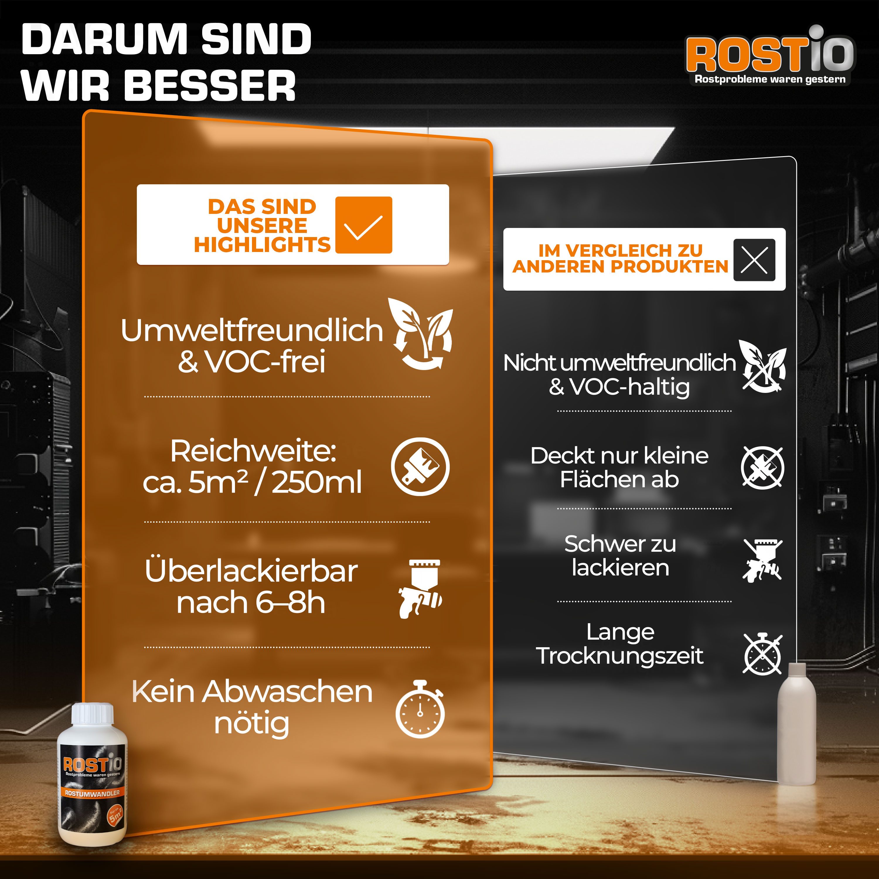 Rostio Rostschutzgrundierung Rostio Rostumwandler & Grundierung, Rostkonverter mit Pinsel 250 ml, {Rostumwandler & Grundierung in einem. Kein abwaschen erforder – Bild 5 von 5
