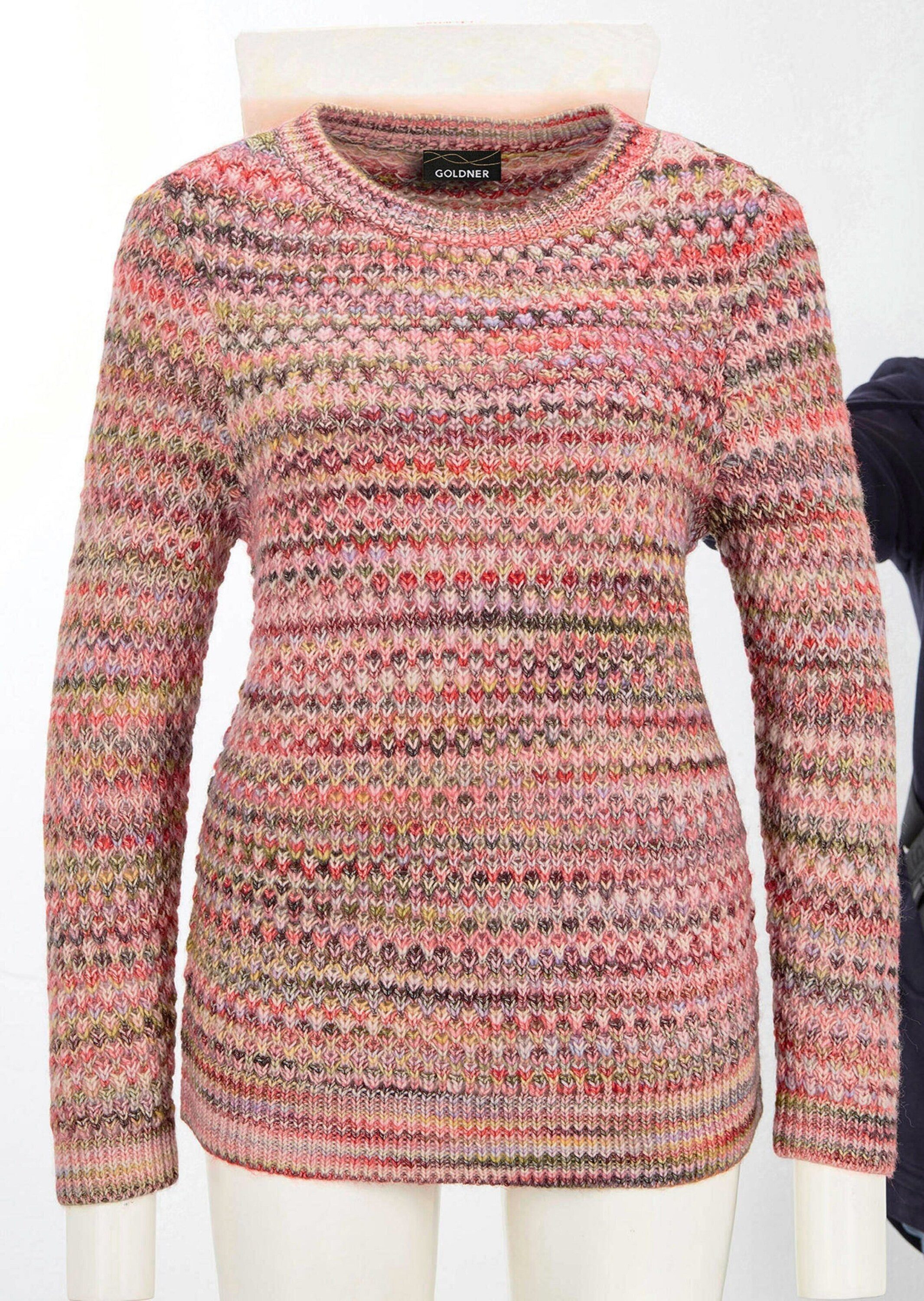 GOLDNER Strickpullover Baumwoll-Pullover in Multicolor Hüftumspielender Pullover mit U-Boot-Ausschnitt, Langarm