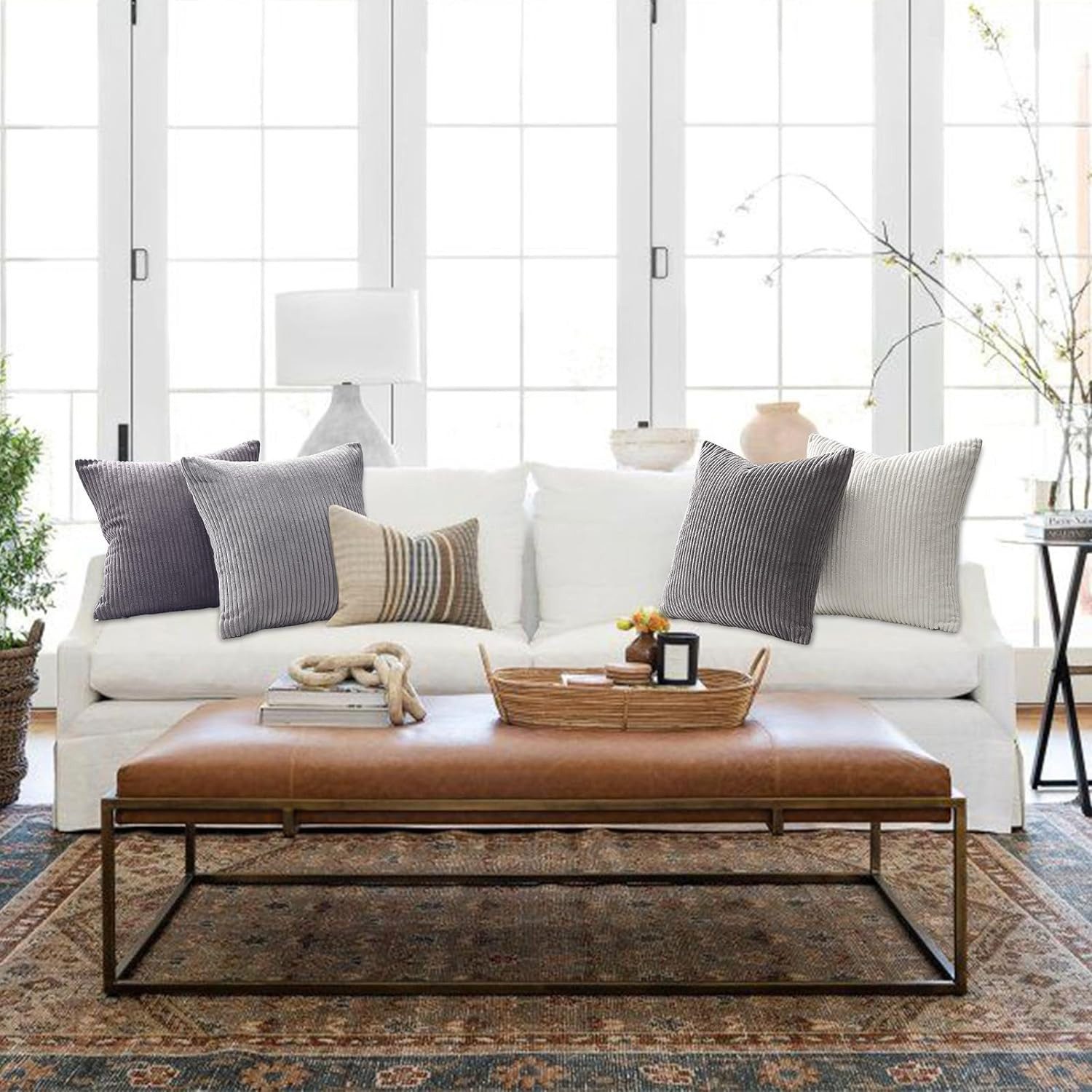 Topfinel Kissenbezüge 4er Set Kordsamt, flauschig Farbverlauf, Gestreift, Cord kissen sofakissen Kissenhüllen 50x50 couch deko kissen – Bild 5 von 5