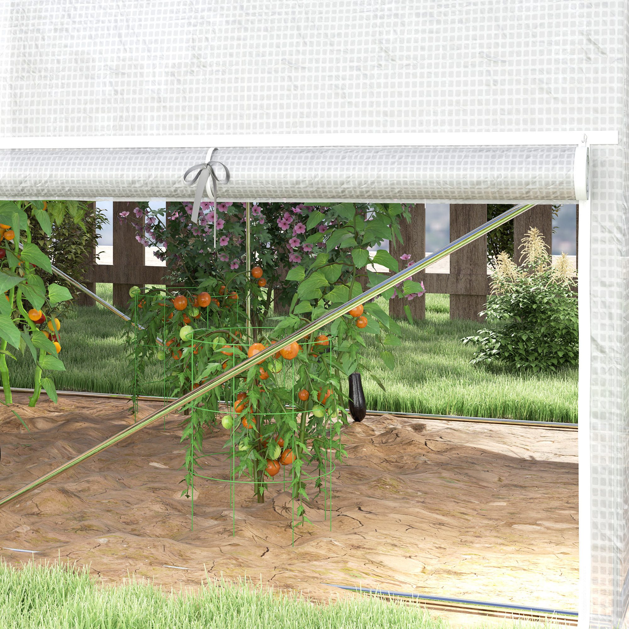 MC Star Gewächshaus 3x2x2 m Foliengewächshaus mit 4 Fenster & Tür, Aufrollbar Seitenwänden, Aufrollbar Seitenwänden, UV-beständiger Folientunnel Tomatenhaus