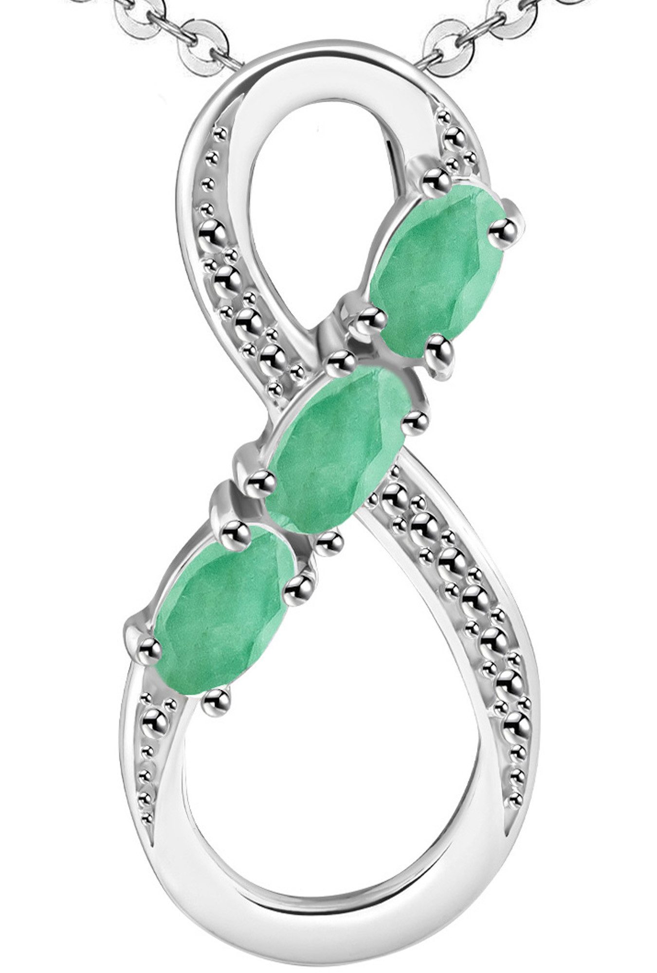 Limana Kette mit Anhänger echter Smaragd grün 925 Silber Frauenkette Damenkette Silberkette (inkl. Herz Geschenkdose und Tasche), Geschenkset Idee Geschenk für Sie Frauen Damen Freundin Mutter Oma