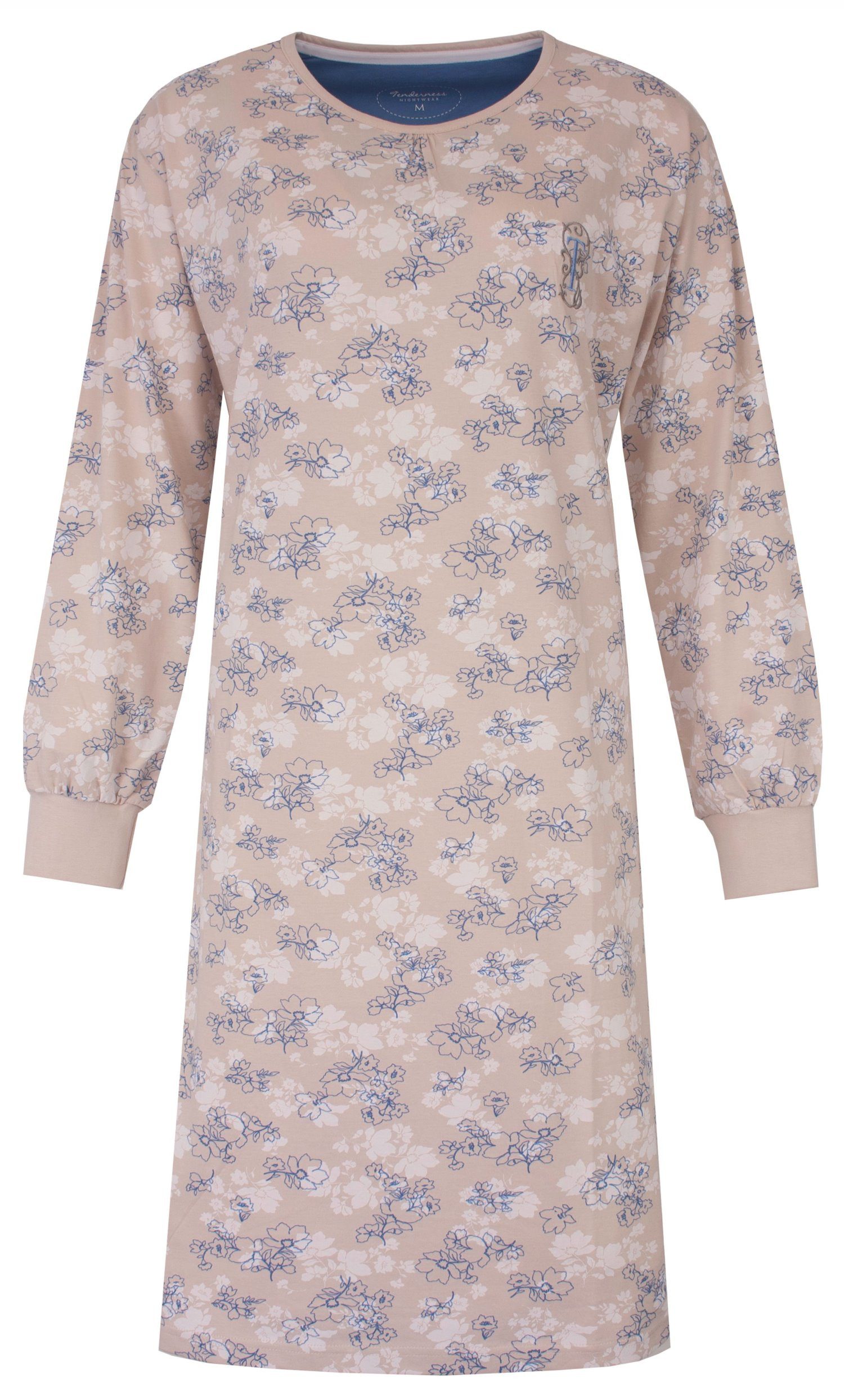 Nachthemd Damen Jersey Schlafshirt langer Arm und Bündchen