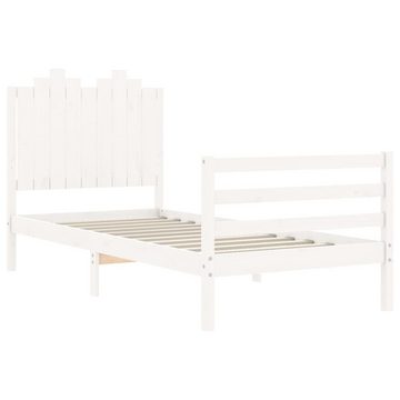 vidaXL Bett Massivholzbett mit Kopfteil Weiß 90x200 cm