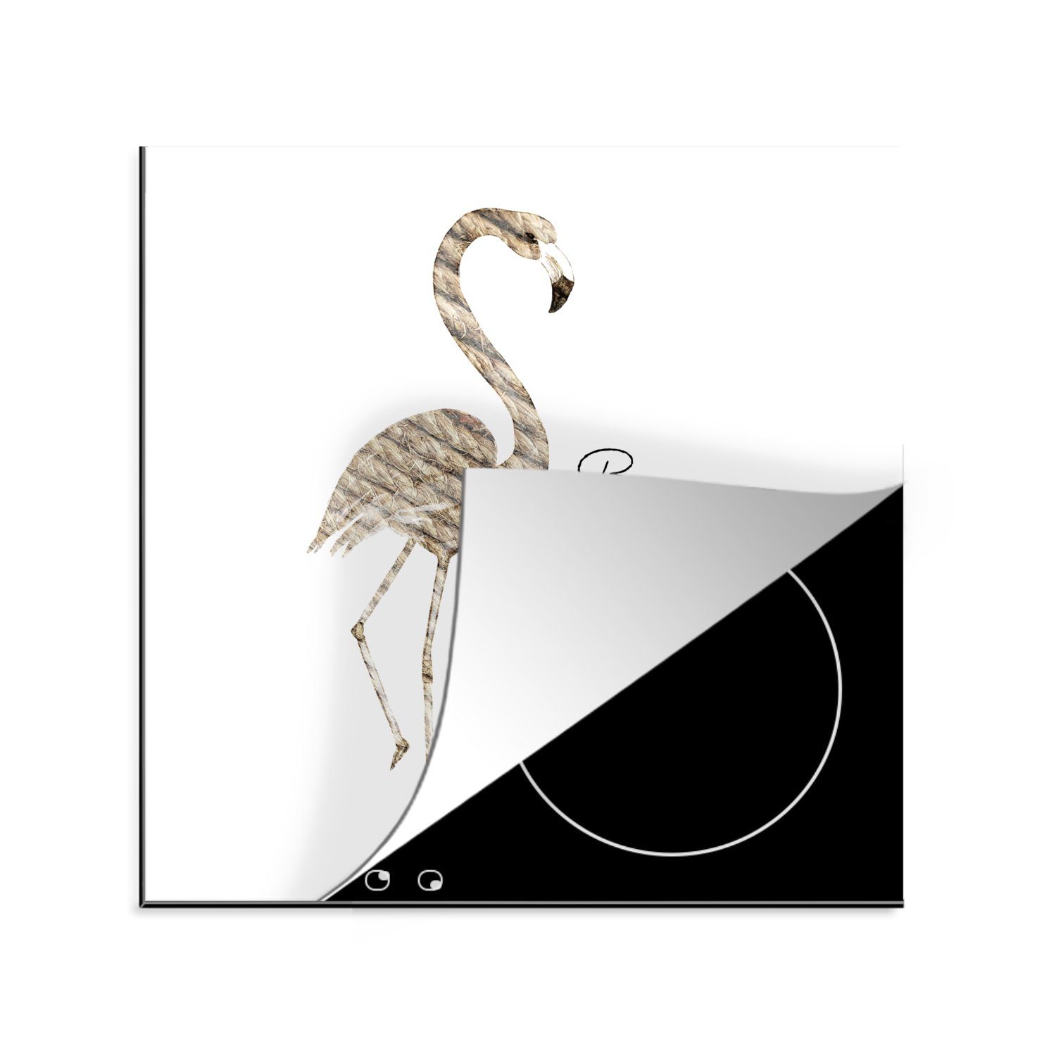 MuchoWow Herdblende-/Abdeckplatte Flamingo - Vogel - Linie, Vinyl, (1 tlg), 78x78 cm, Ceranfeldabdeckung, Arbeitsplatte für küche