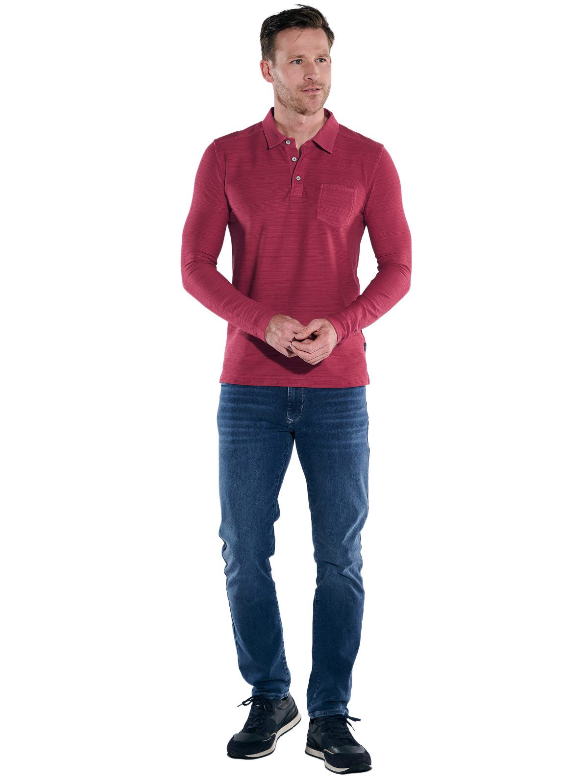 Engbers Langarm-Poloshirt Herren Polo-Shirt meliert, Rot
