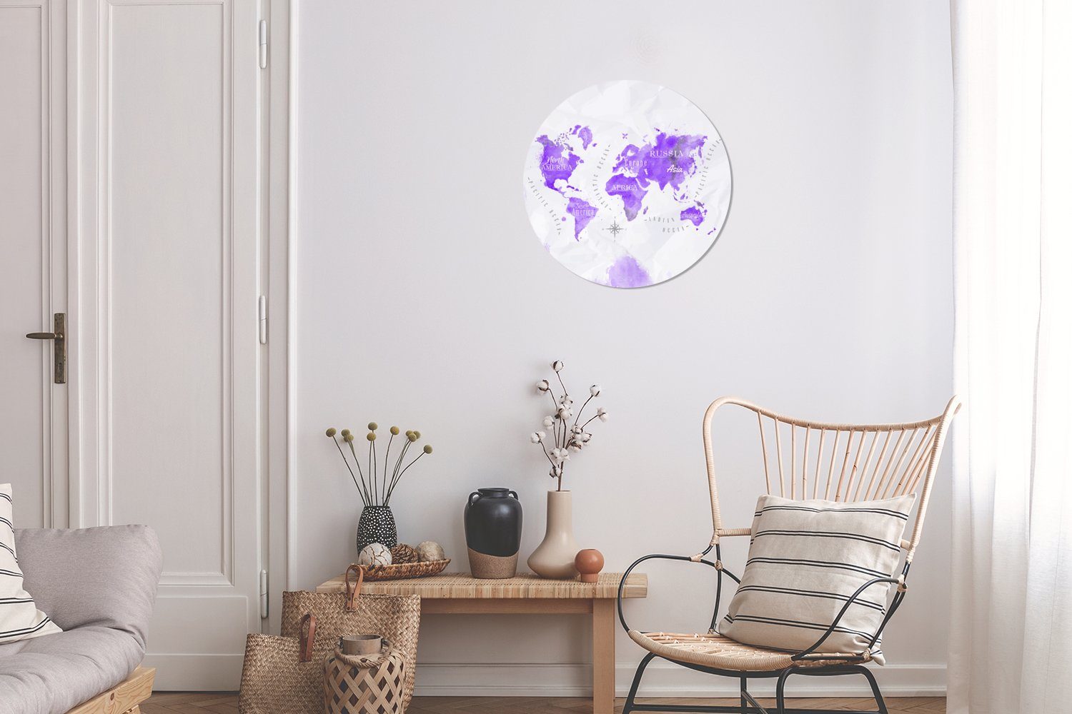 Tapetenkreis - St), für Rund, Weltkarten Violett (1 Ölfarbe MuchoWow Tapetenaufkleber, Wandsticker - Wohnzimmer Kinderzimmer,