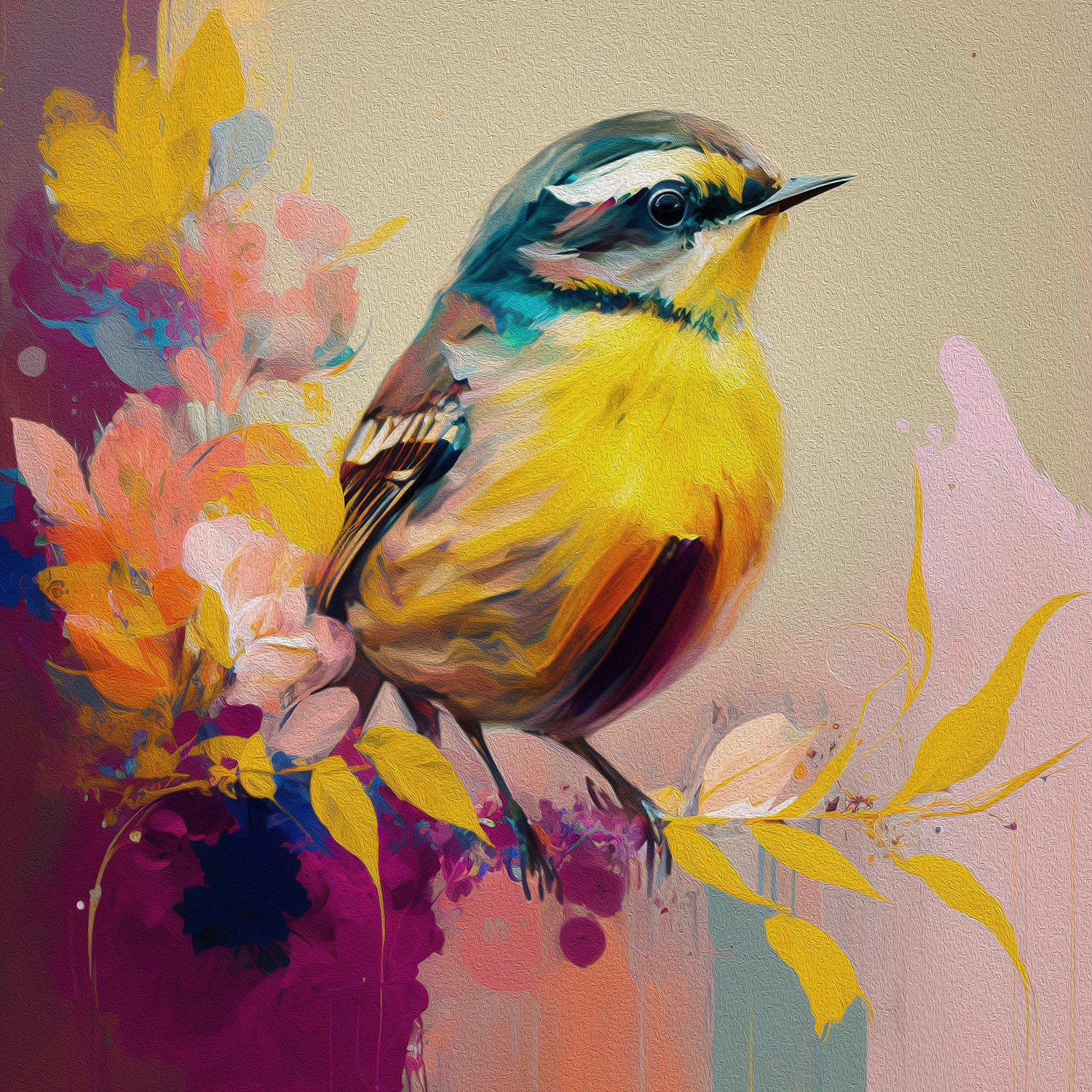 queence Leinwandbild Susi, Blumen, Blumenbilder, Vogelbilder, Vögel, klassische Fantasie (1 St), Premium-Leinwandstoff, Handarbeit aus Deutschland