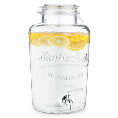 Navaris Getränkespender, 8 Liter aus Glas - Zapfhahn aus Edelstahl und Bügelverschluss - Wasserspender Glasbehälter für kalte Getränke