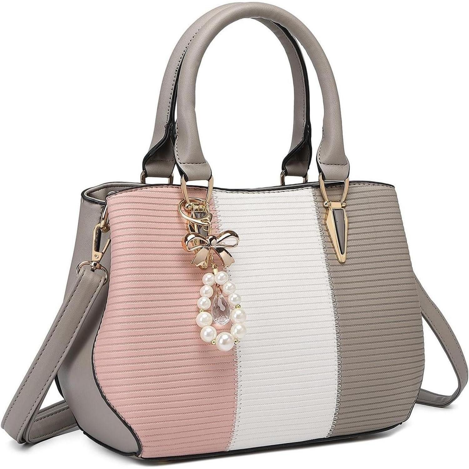 Henkeltasche Damen Handtasche Mittelgroß Farbblock Schultertasche Magnetverschluss