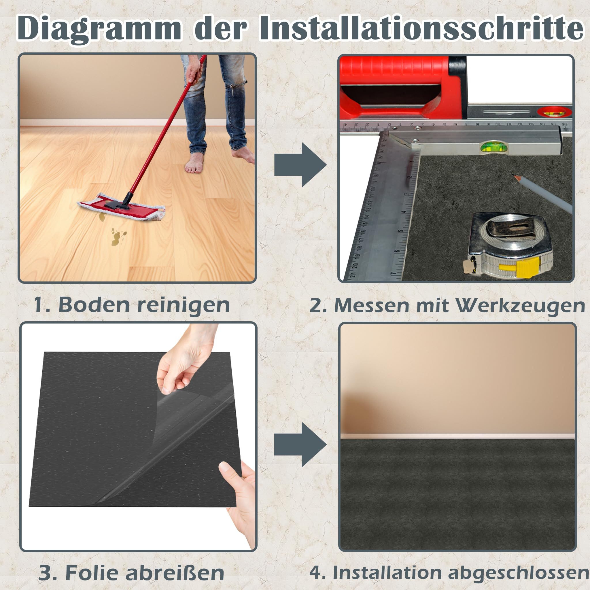 FIVMEN Vinylboden PVC Bodenbelag Selbstklebend Vinylboden Bodenfliesen 30cm×30cm, 27 Stück, 2.51m², Fliesenaufkleber Rutschfeste Venylbodenbelag für Schlafzimme – Bild 5 von 5