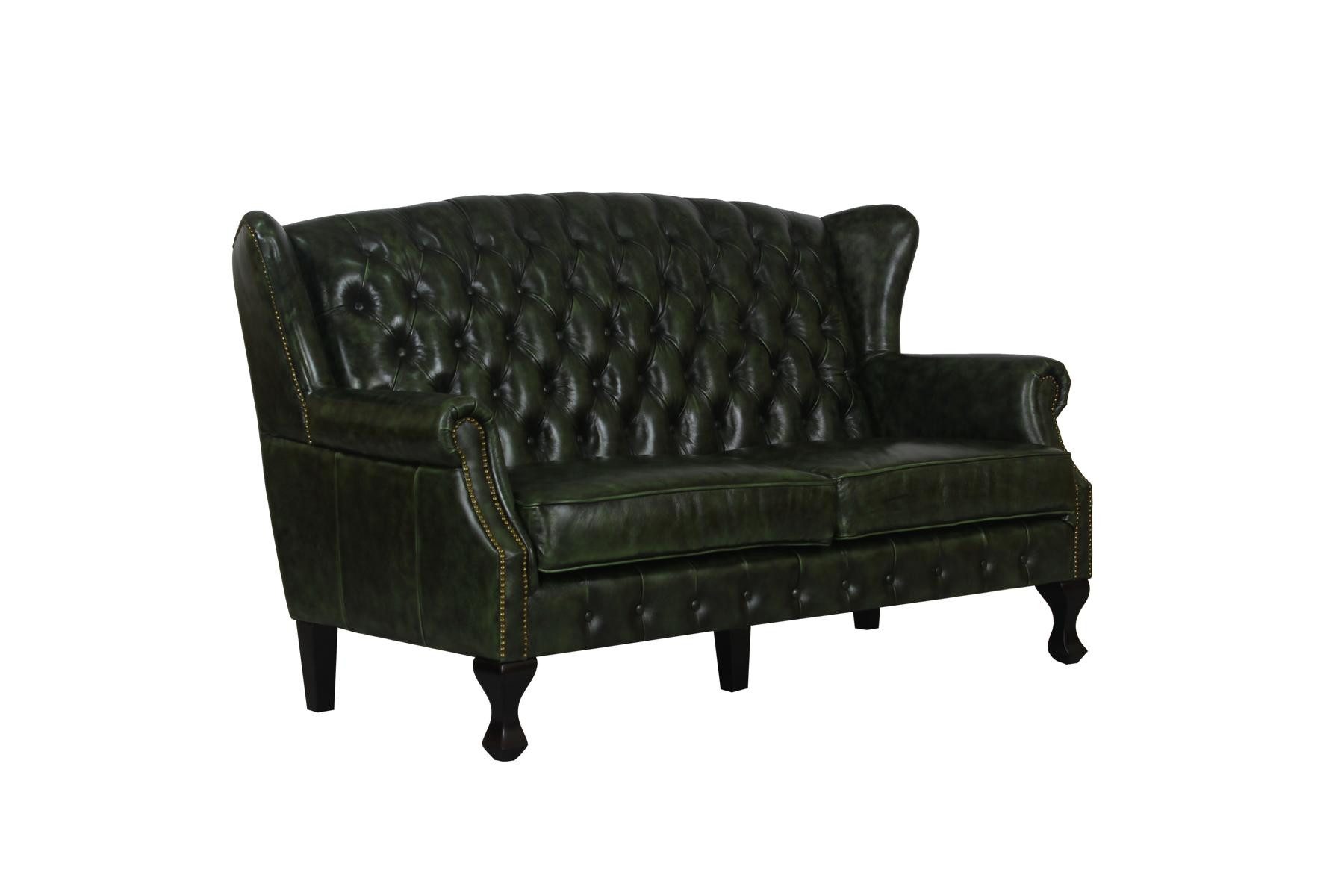 Salottini Chesterfield-Sofa Luxus Sofa Chesterfield 2-Sitzer Couch Leeds Ledersofa Salottini grün, 1 Teile, Handarbeit