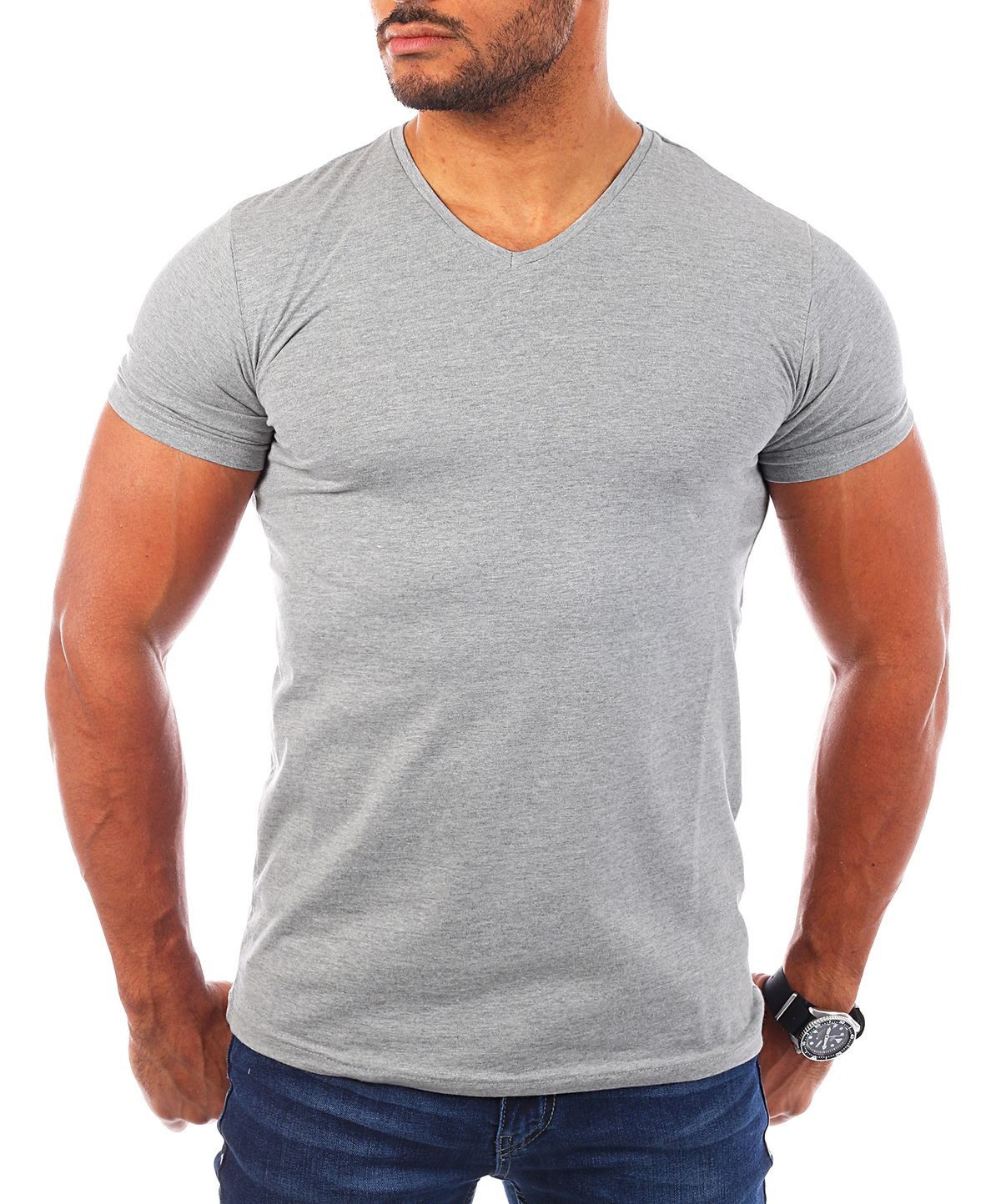 T-Shirt Herren Uni Basic V-neck V-Ausschnitt Unterziehshirt 1700