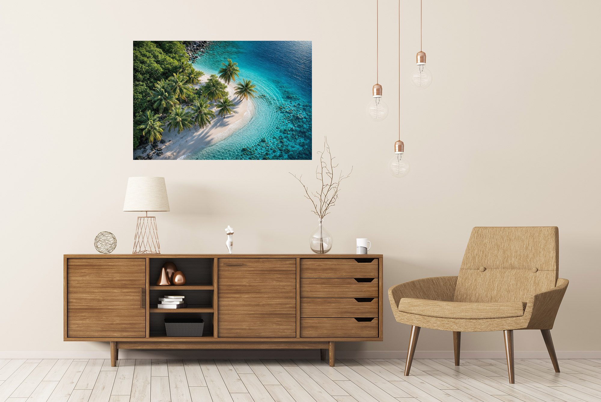 islandburner Poster Tropischer Strand mit Palmen und klarem Wasser als - Standard