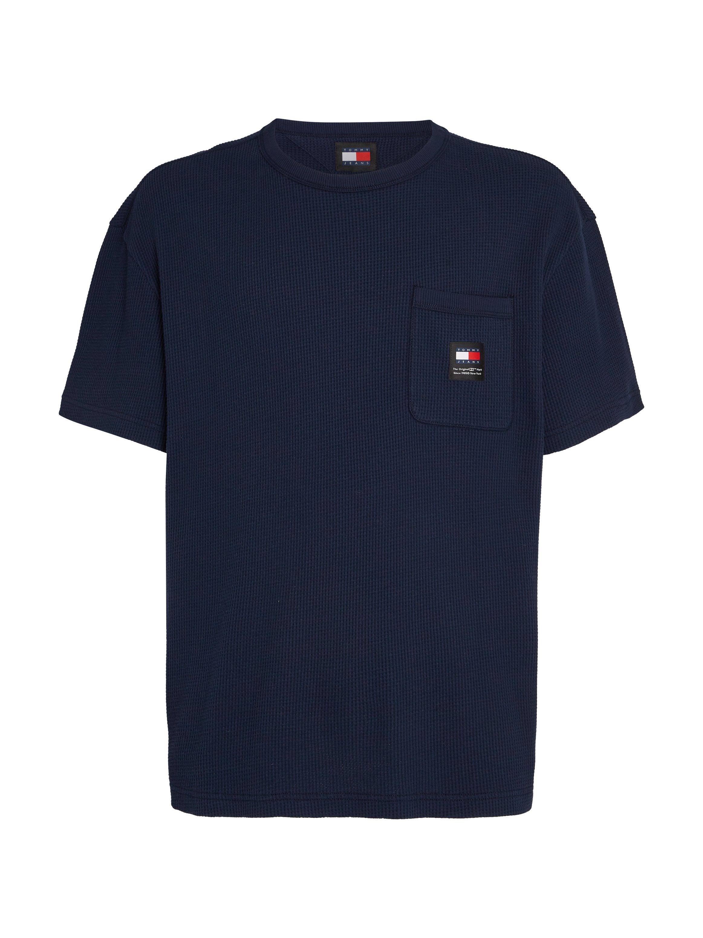 Tommy Jeans TJM Dark Brusttasche mit POCKET Navy REG WAFFLE TEE T-Shirt Night