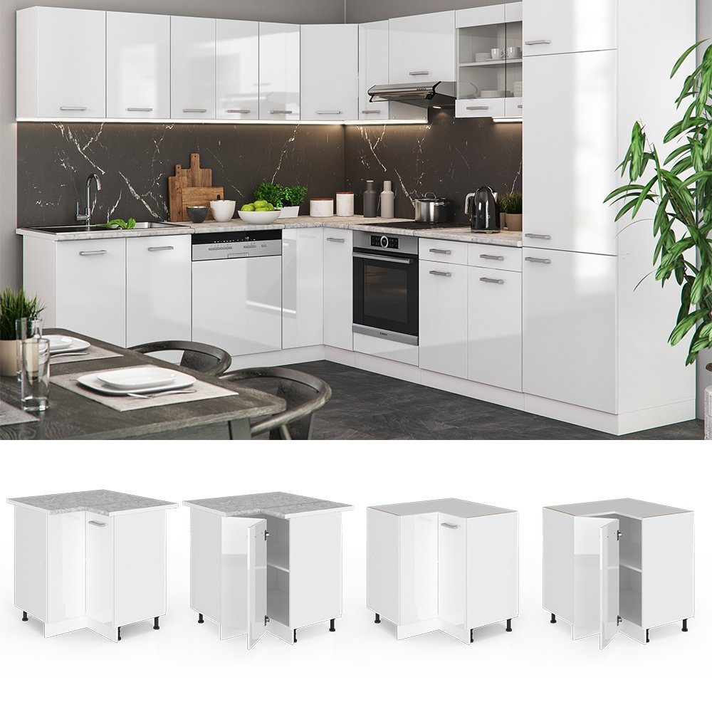 Vicco Eckunterschrank R-Line, Weiß Hochglanz/Weiß, 75.6 cm ohne Arbeitsplatte (1-St)