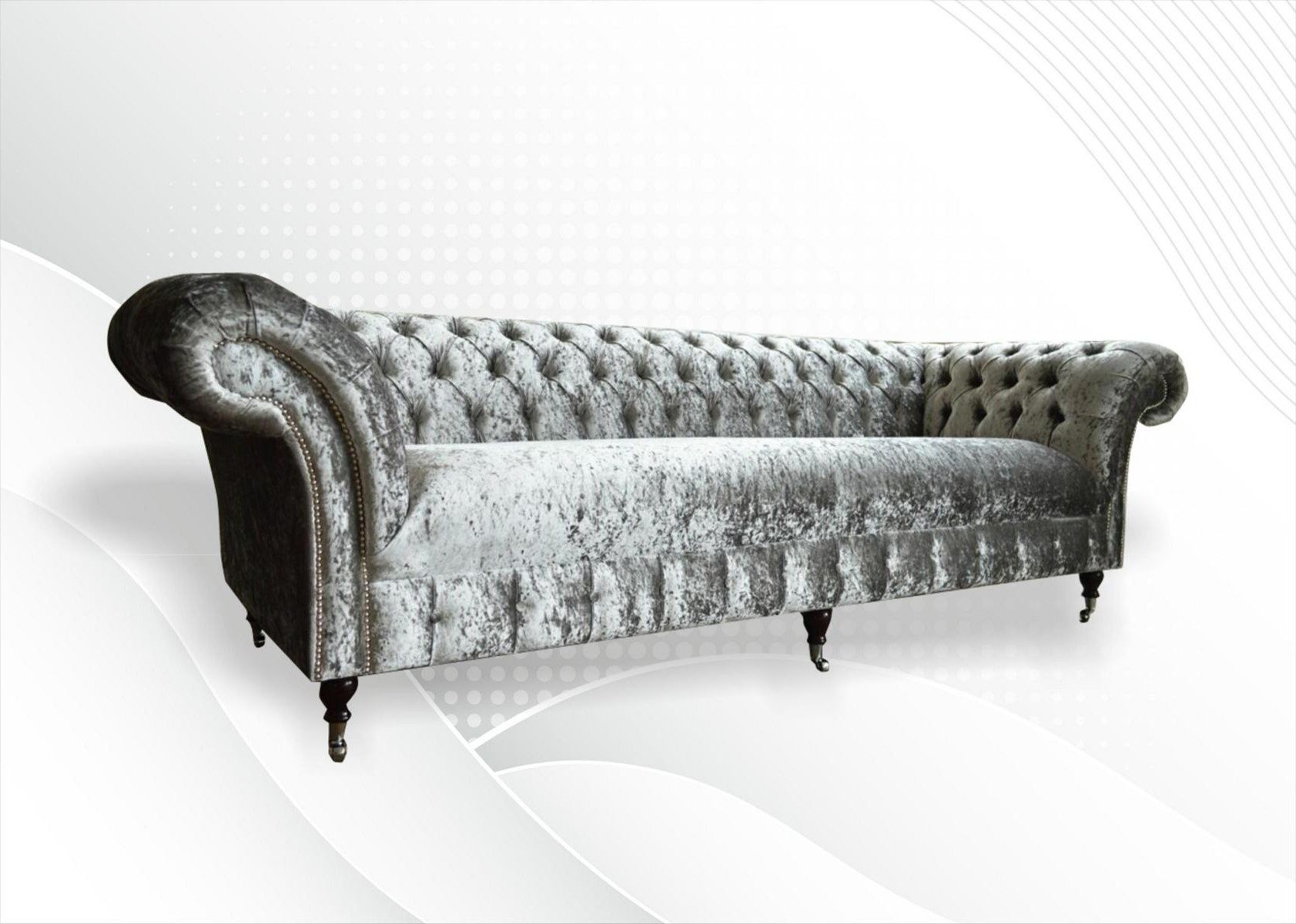 Xlmoebel Chesterfield-Sofa Polster Couch Samt Silber 4-Sitzer Garnitur Sitzmöbel, Sofa 1 Teile, Made in Europa