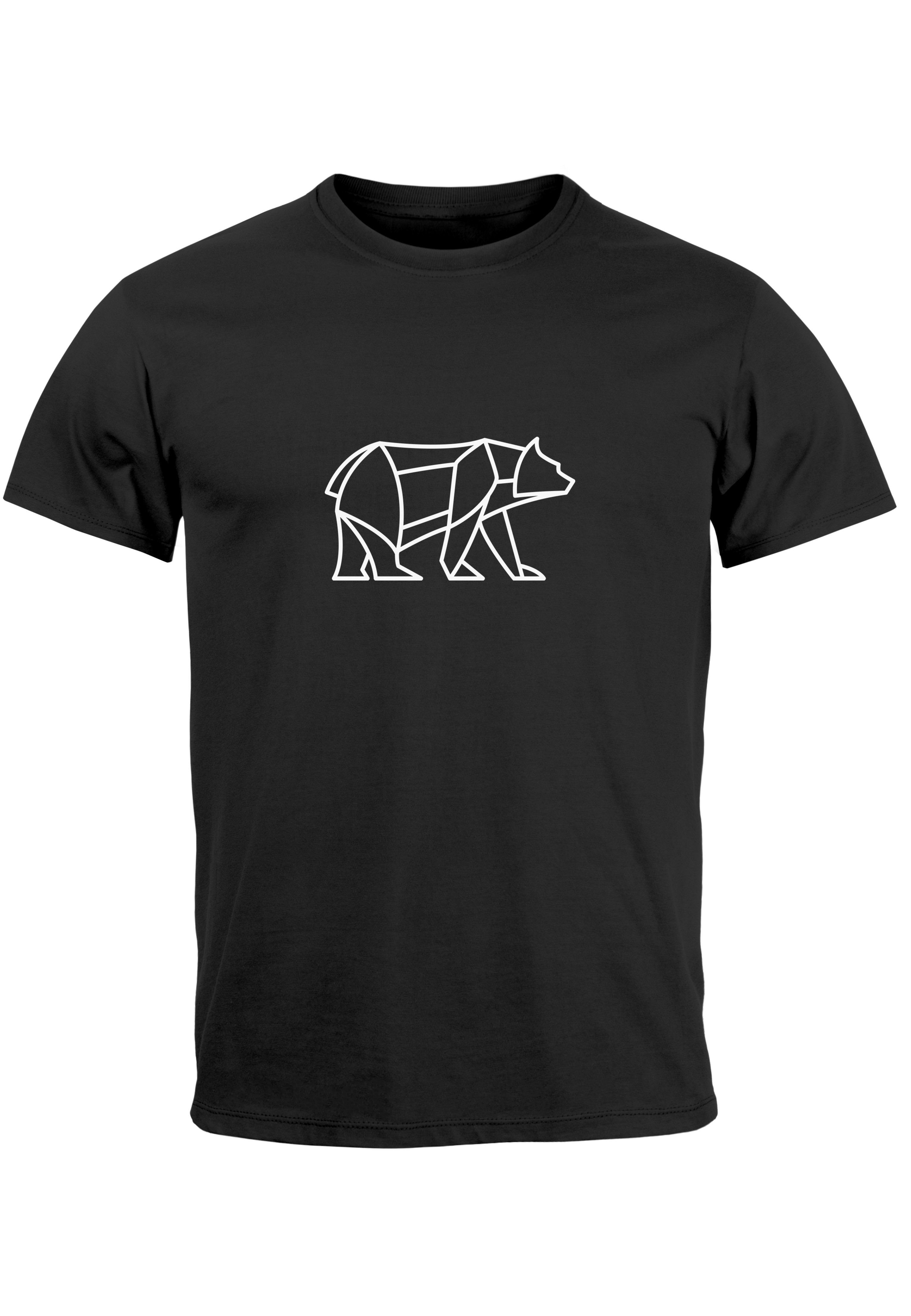 Neverless Print-Shirt Herren T-Shirt Polygon Design Print Bär Bear Tiermotiv Outdoor Fashion mit Print Polygon 2 schwarz