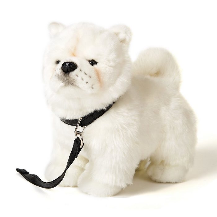 Uni-Toys Kuscheltier Chow Chow weiß stehend (m. Leine) - 30 cm - Plüsch-Hund - Plüschtier zu 100 % recyceltes Füllmaterial