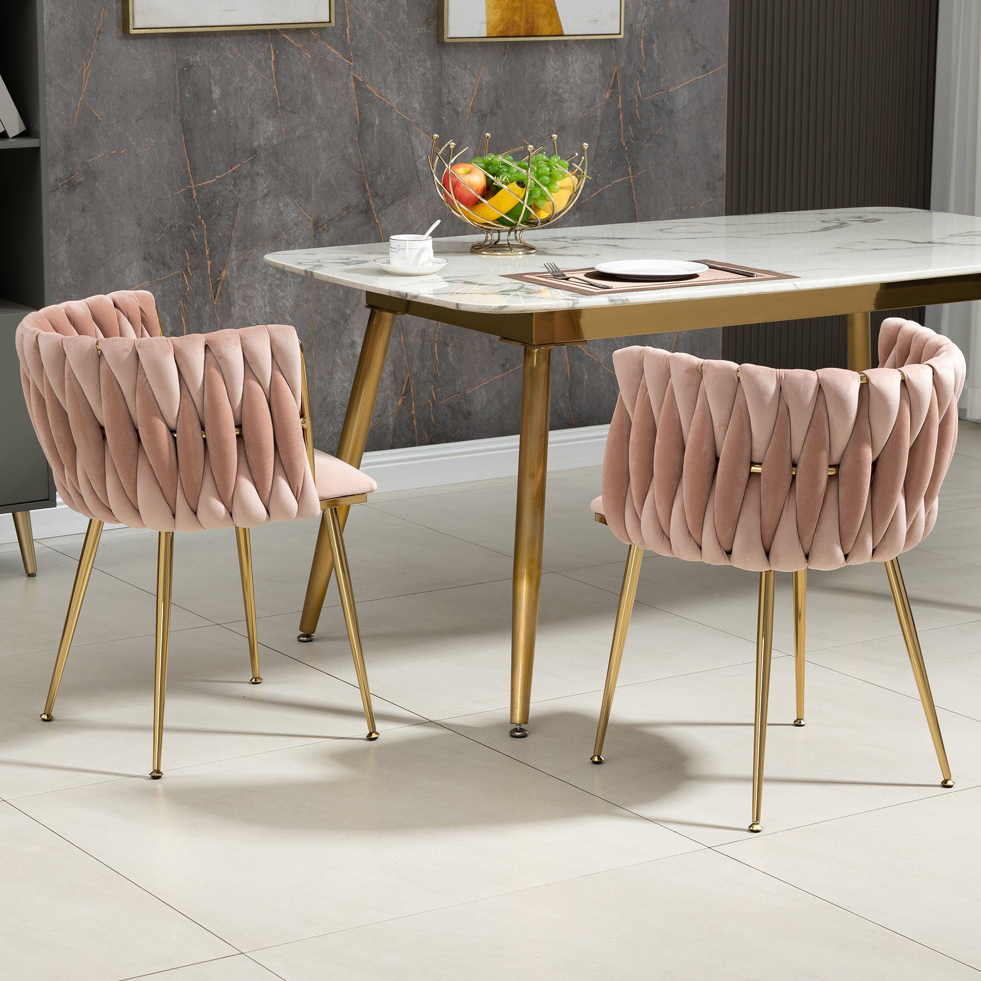 2-teilig/SET) OKWISH Samt 4-Fußstuhl Akzent Eisenmetallfüßen Esszimmerstühle (mit rosa Akzentstuhl Stuhl Lounge Leisure