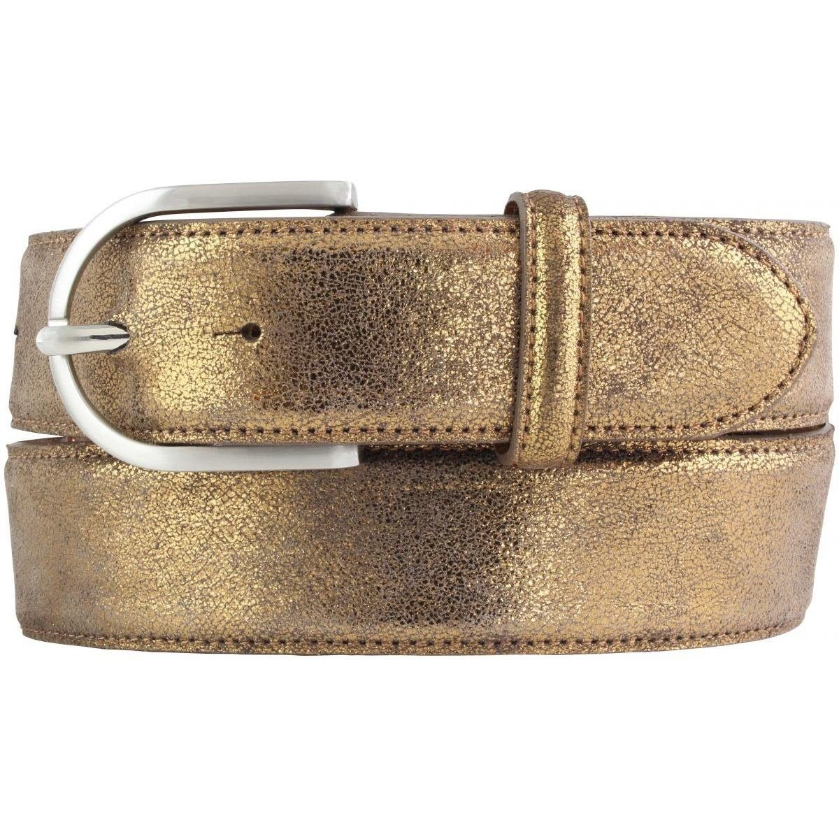 Bronze, Ledergürtel Damen-Gürtel cm Silber Leder-Gürtel Echt Metallic- Metall-Optik 4 Leder BELTINGER mit -