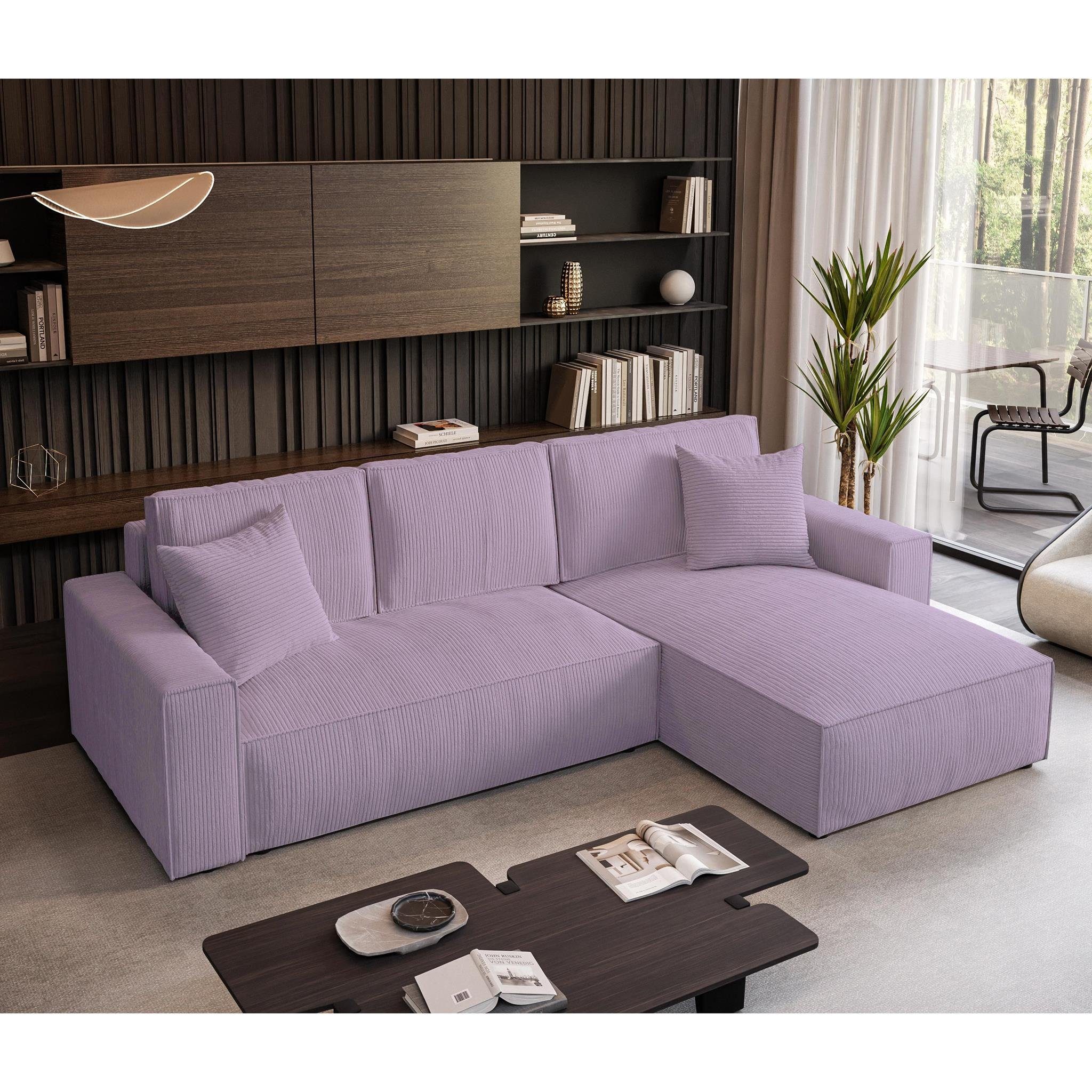 Beautysofa Ecksofa Parys, mit Schlaffuntion, Bettkasten, mit universelle mane, l-förmig Ecke, Eckcoch 290 cm, Cordstoff Lila (zoom 17)