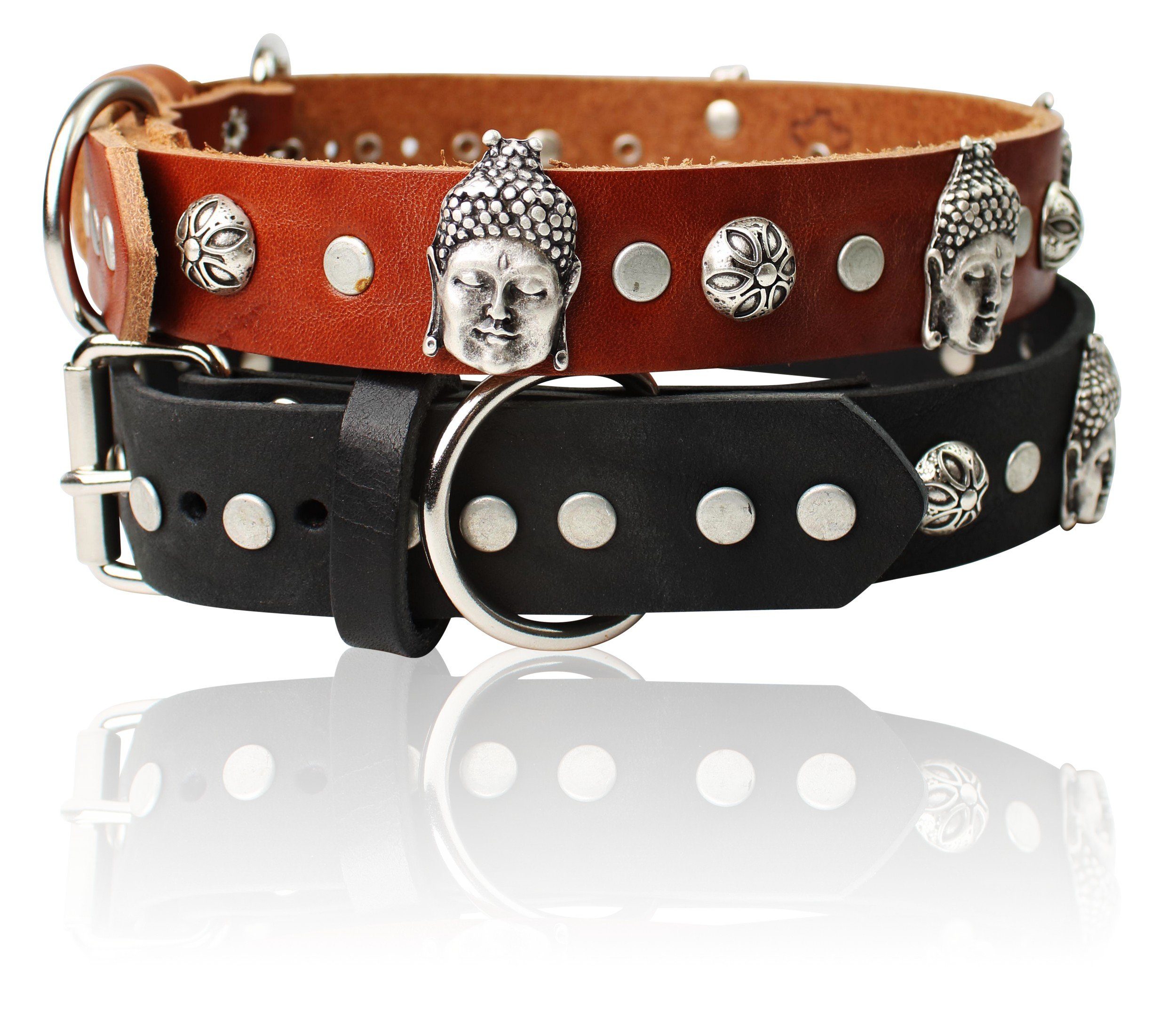 FRONHOFER Hunde-Halsband 17260, Ökoleder, Hundehalsband mit Buddhaköpfen & Nieten Halsband Ökoleder
