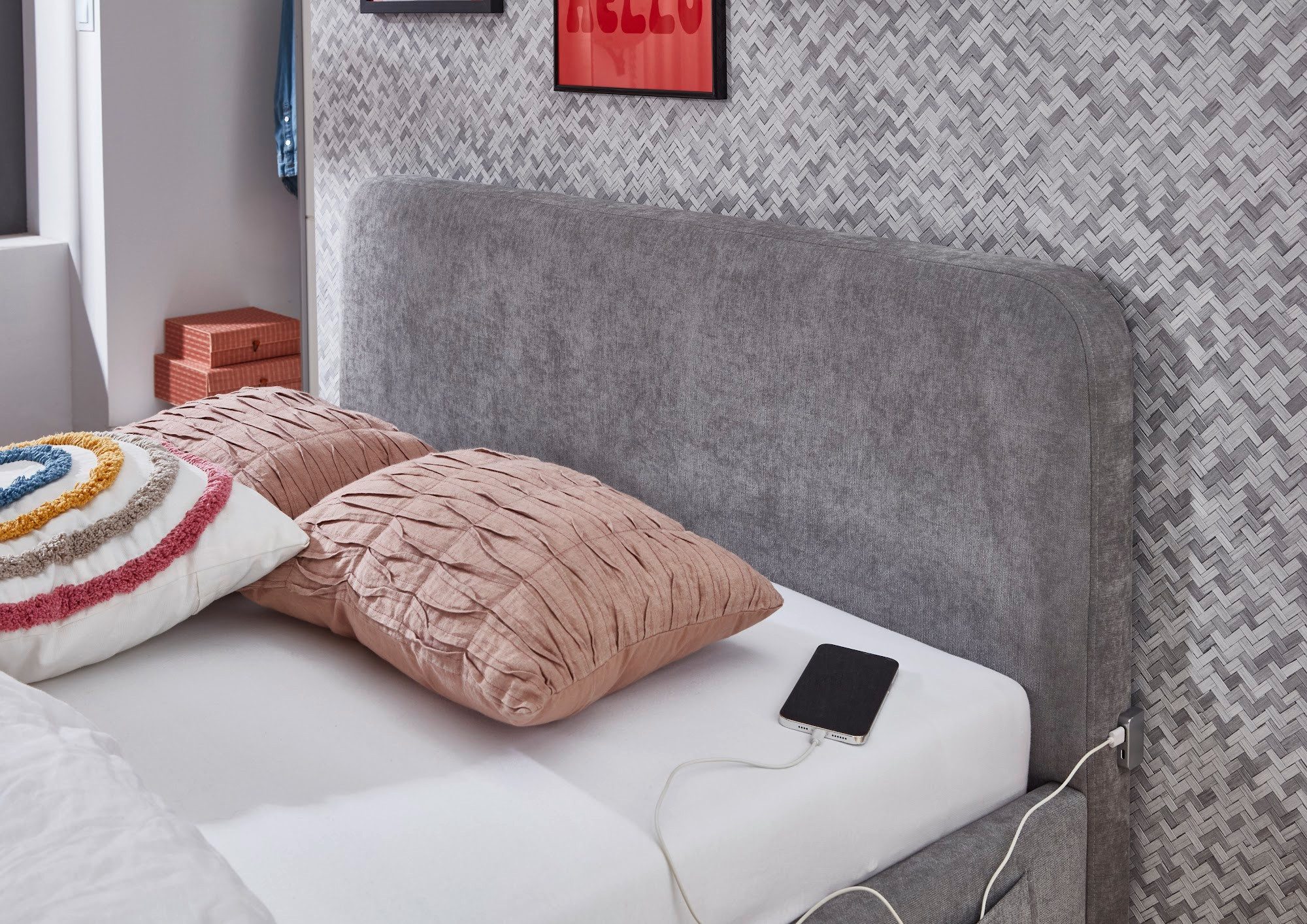 meise.möbel Kinderbett Cosy, USB-Anschluss, Betttaschen, Webstoff-Bezug
