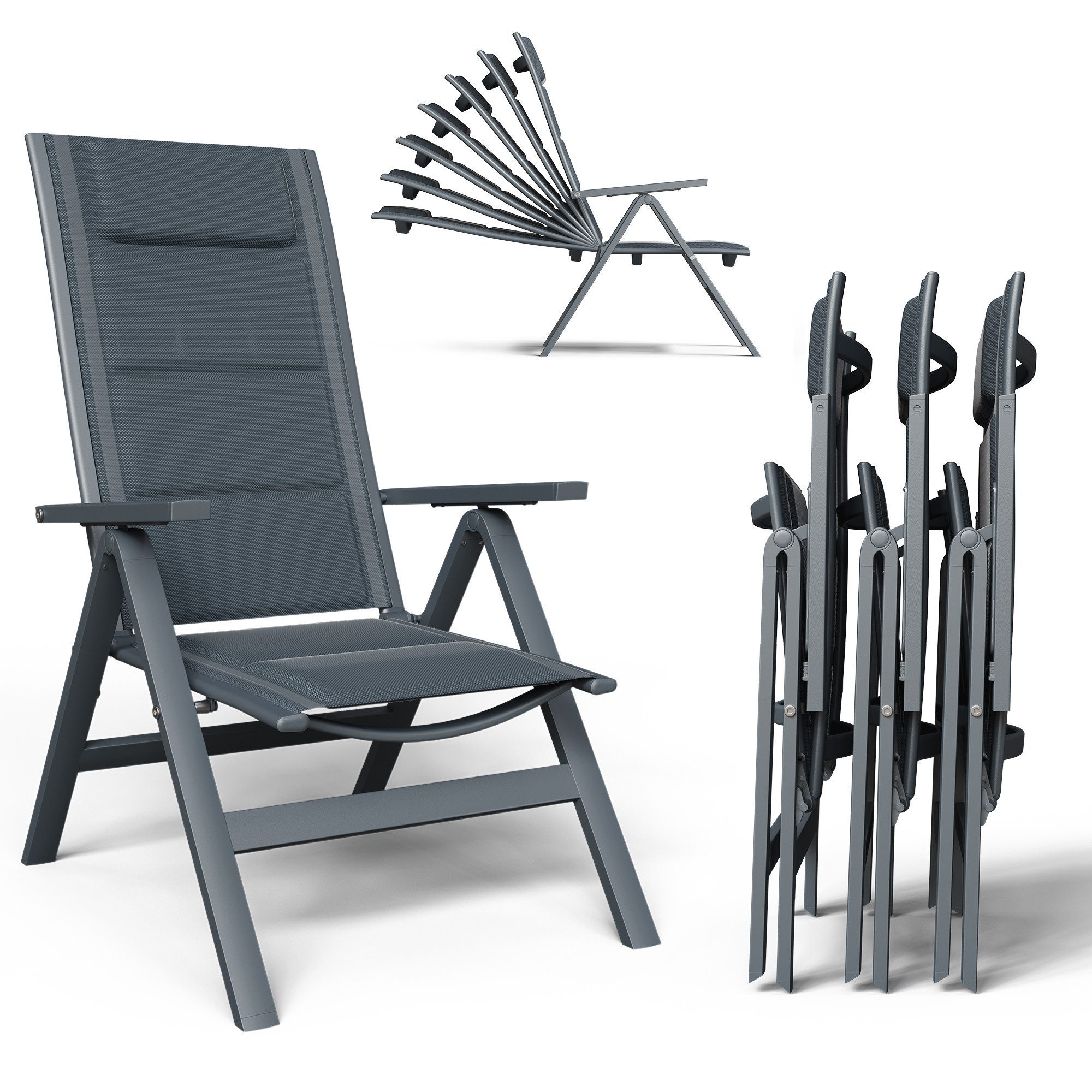 HOMALL Gartenstuhl Aluminium Klappstuhl mit Armlehnen, 7-stufig verstellbarer Rückenlehne (Set, 4 St), Klappbare Gartenstühle reißfest und atmungsaktiv bis 150kg belastbar