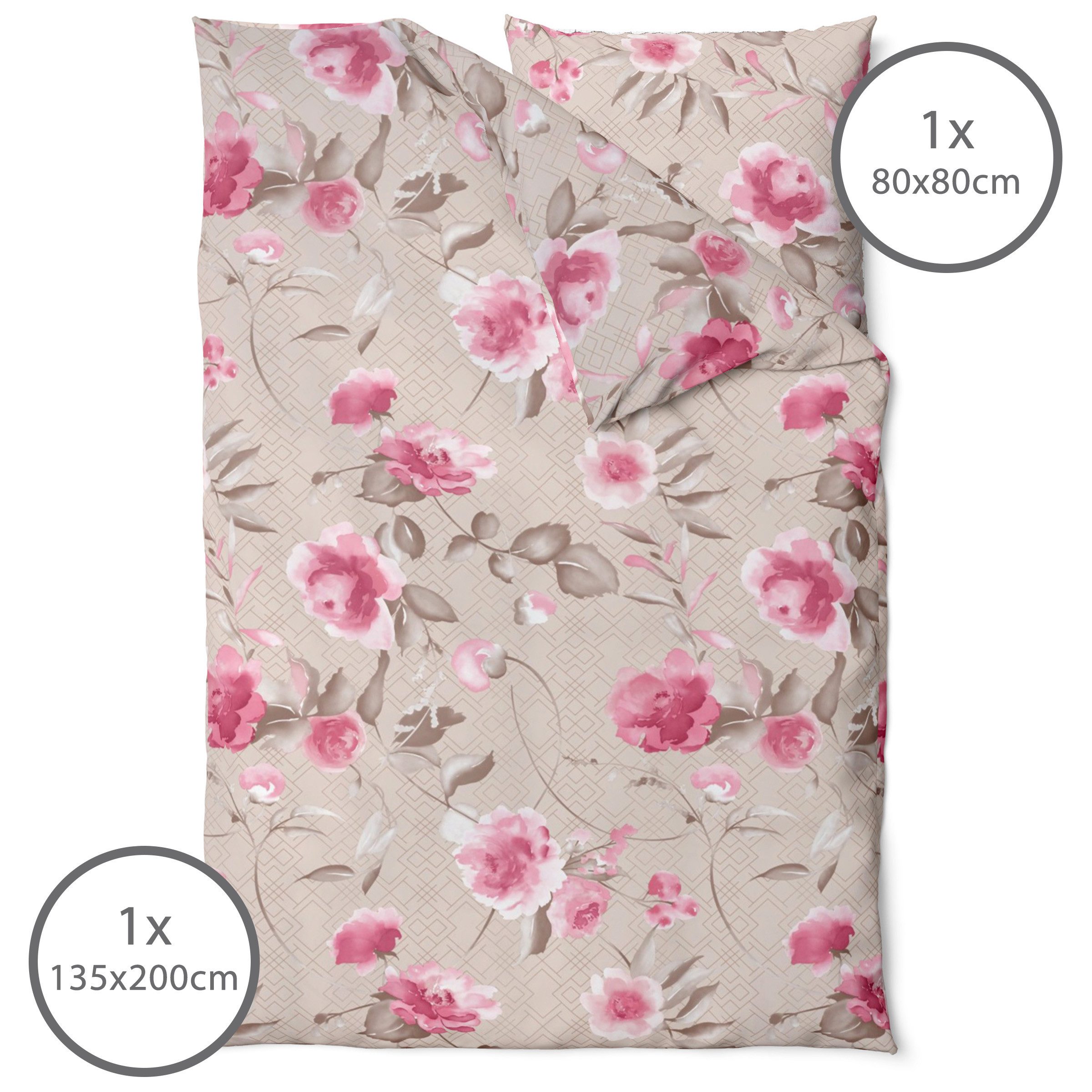 LINKHOFF Bettwäsche Blumen Bettwäsche 135x200 oder 155x220 Creme Beige, Fla günstig online kaufen