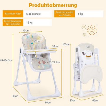 KOMFOTTEU Hochstuhl Baby, klappbar, mit verstellbarem Sitz, für 6-36 Monate