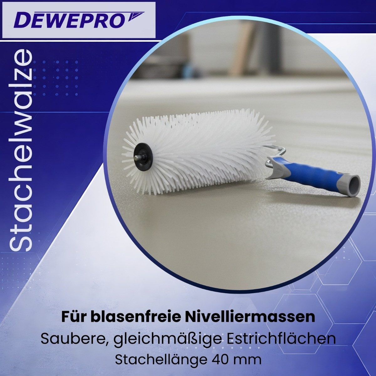 DEWEPRO Bodenlegerkelle DEWEPRO Hand-Stachelwalze 230mm breit, Stachellänge 40mm