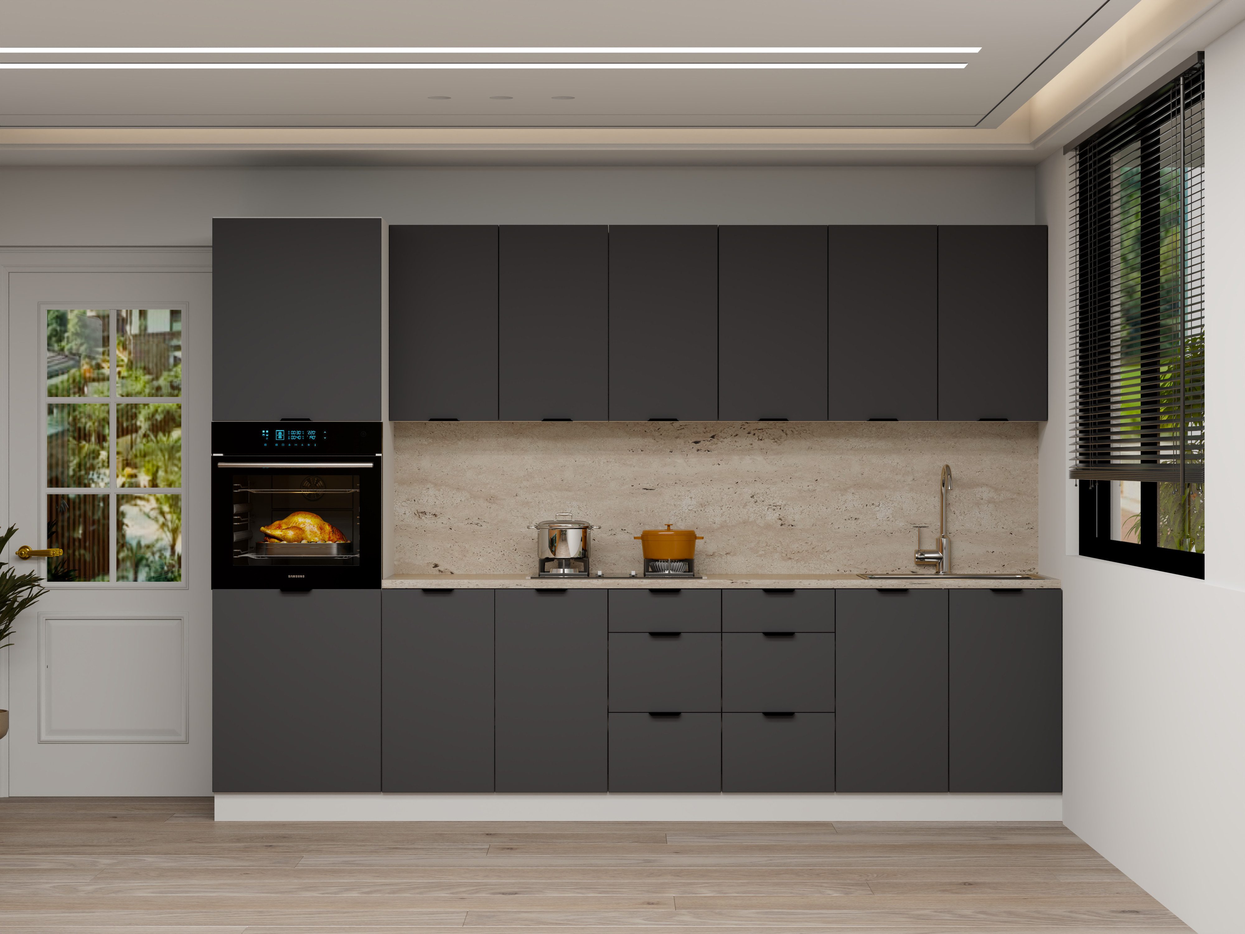 ROYAL24_MARKT Küchenzeile – 300 cm – Lunara – Ohne Arbeitsplatte & Elektrogeräte, (Set), Top Qualität - Modernes Design - Feinste Materialien