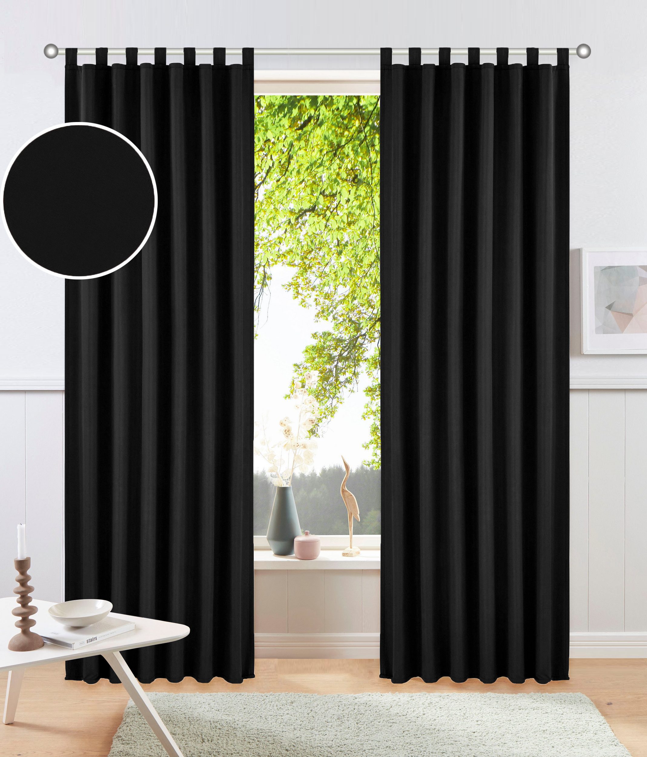OTTO home Vorhang Raja (2 St), Schlaufen, blickdicht, Polyester, 2er-Set, Bestseller, einfarbig, modern, pflegeleichte Mikrofaser