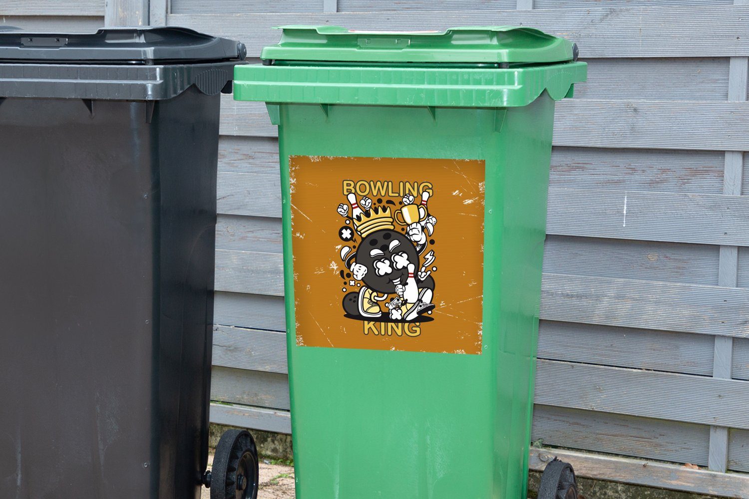 MuchoWow Wandsticker Vintage Mülltonne, Mülleimer-aufkleber, Bowling - Sticker, - König Abfalbehälter Container, (1 St)