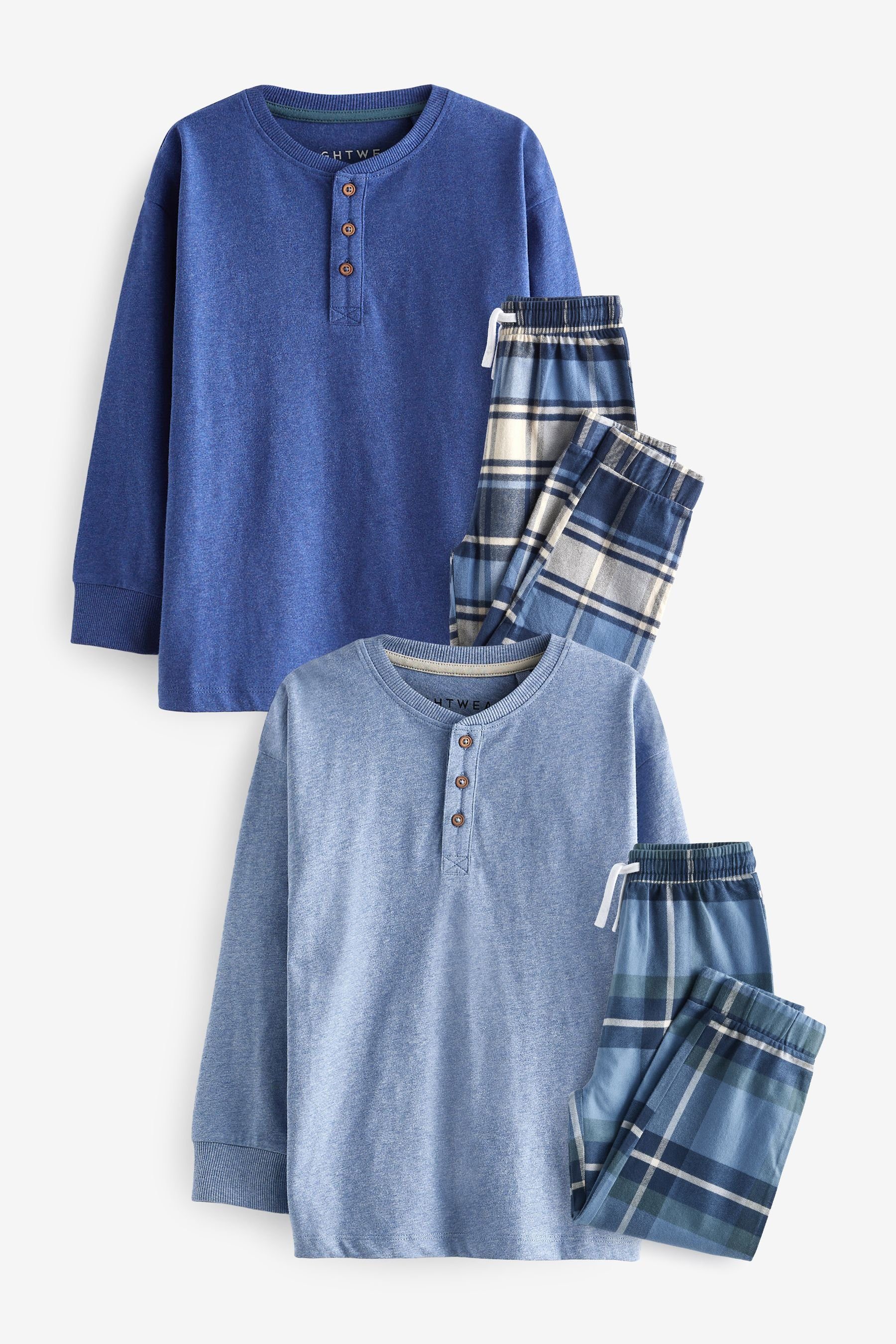 Next Pyjama Pyjamas im 2er-Pack (4 tlg) Blue Check Bottom