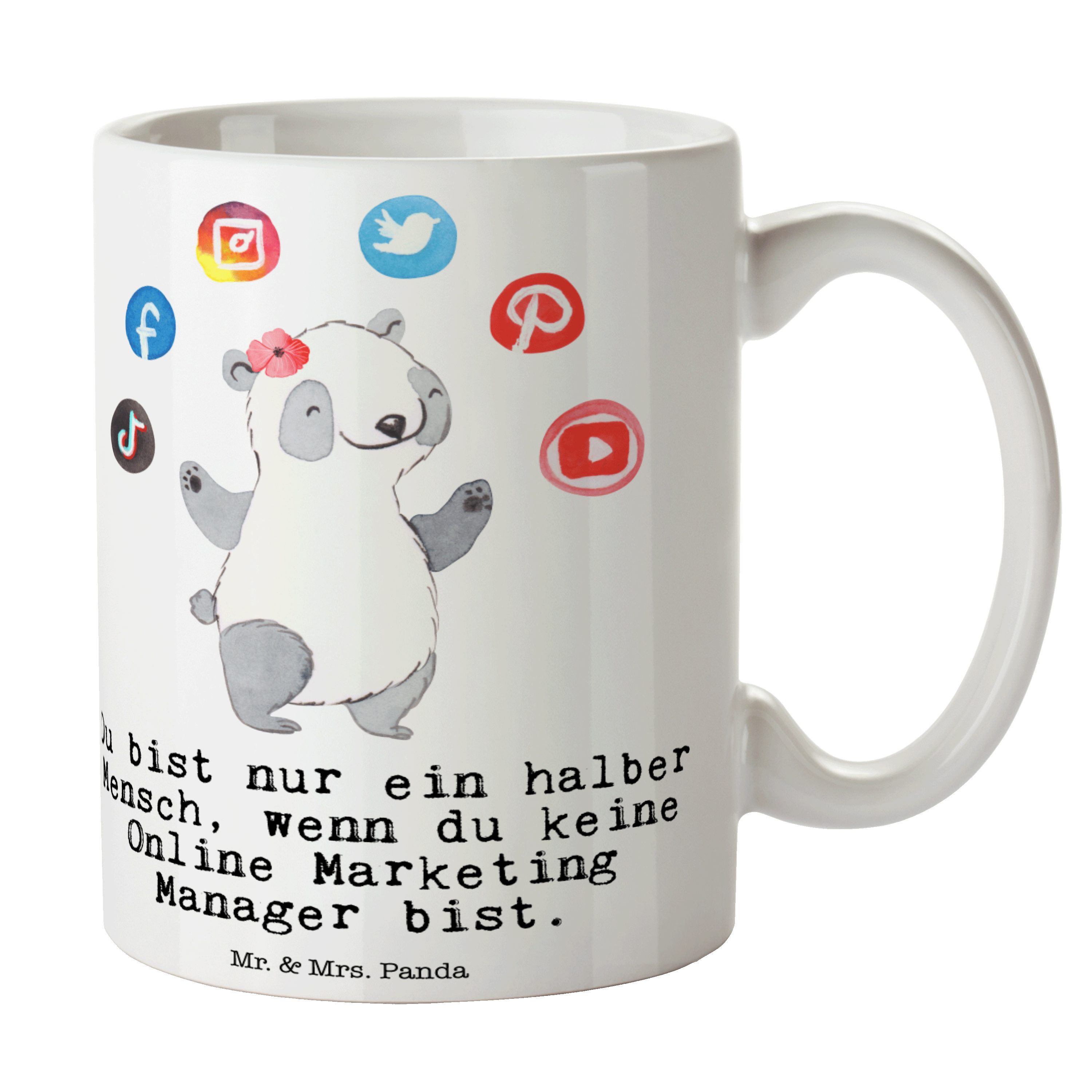 Weiß Marketing - Herz Online Tasse Keramik Kaff, Manager Panda mit Dankeschön, Geschenk, Mr. & Mrs. -