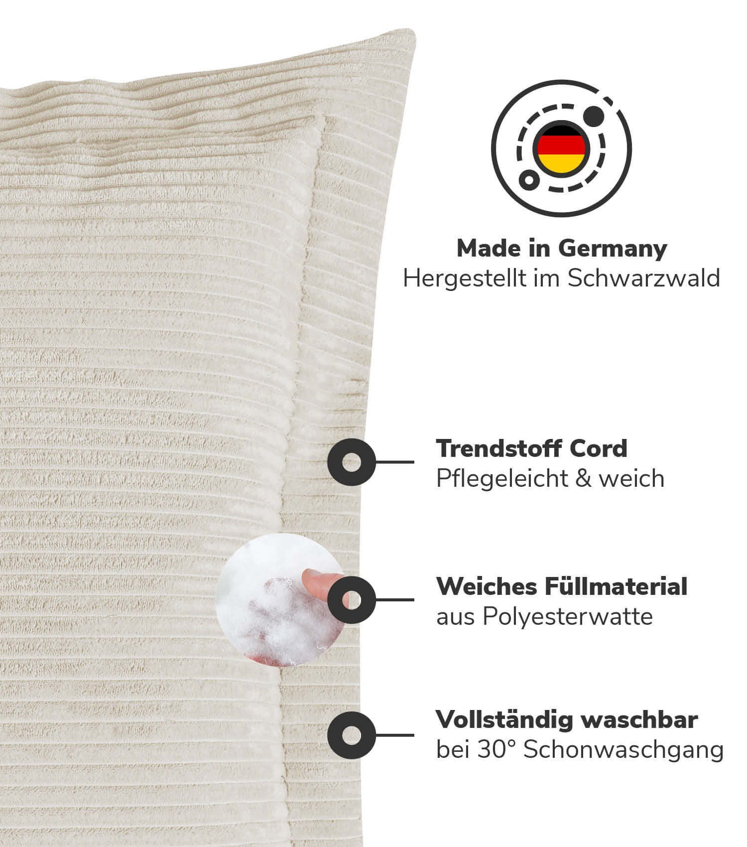 mokebo Sofakissen Das Wölkchen, (aus Cordstoff), auch als Dekokissen, Zierkissen oder Flatterkissen in Beige