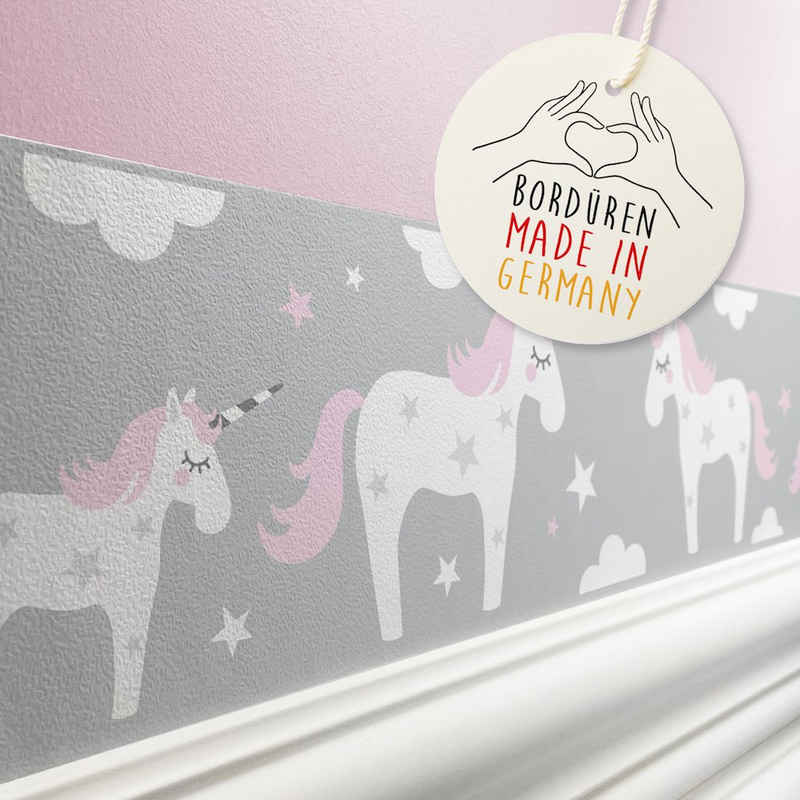 lovely label Bordüre »Einhorn rosa/grau - Wanddeko Kinderzimmer«, selbstklebend