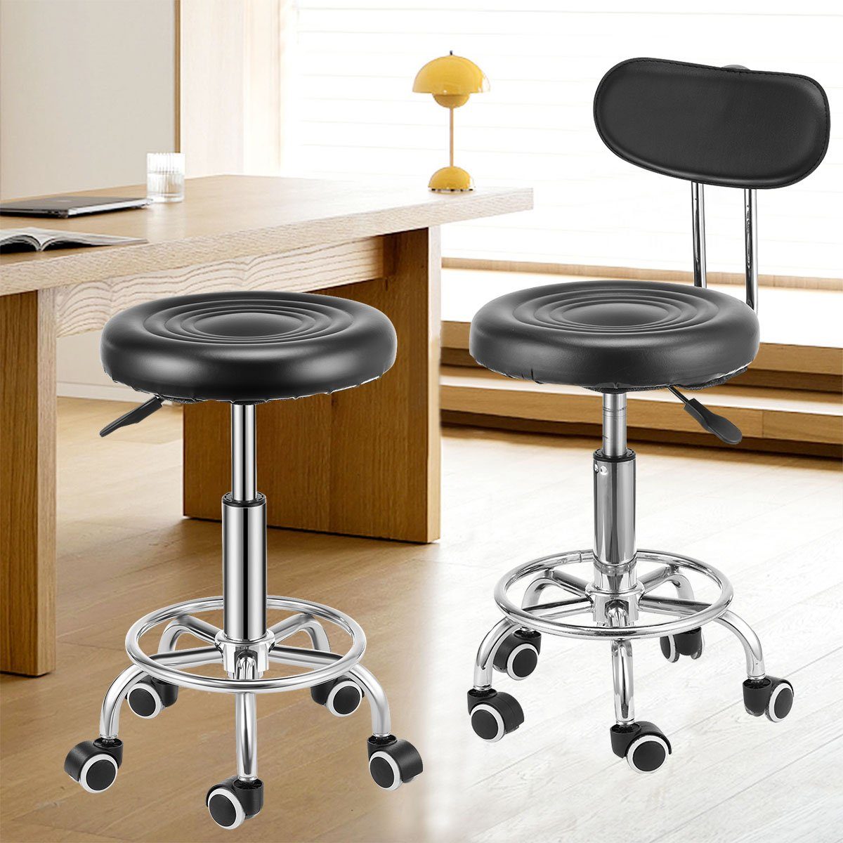 Rollhocker Kunstleder Rückenlehne oyajia Arbeitshocker Barhocker drehbar, Drehhocker Rollbare Praxishocker Ergonomie Modell 2 Barstuhl Drehhocker, mit Barhocker 360° Höhenverstellbar