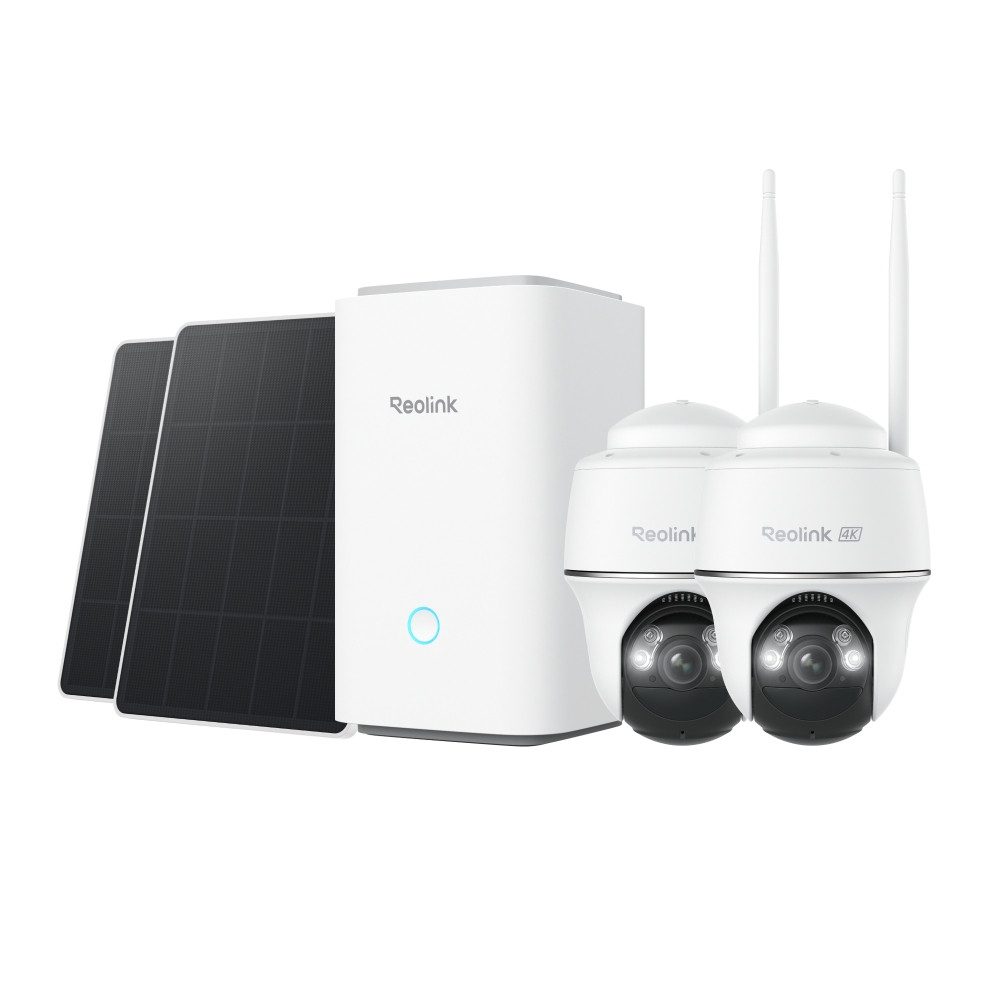 Reolink Überwachungskamera Kabelloses Sicherheitssystem mit 4K PT Akku Argus PT Ultra (AuBenbereich, 2-tlg., 360° Ansicht in 4K,Farbige Nachtsicht mit Reolink Home Hub)