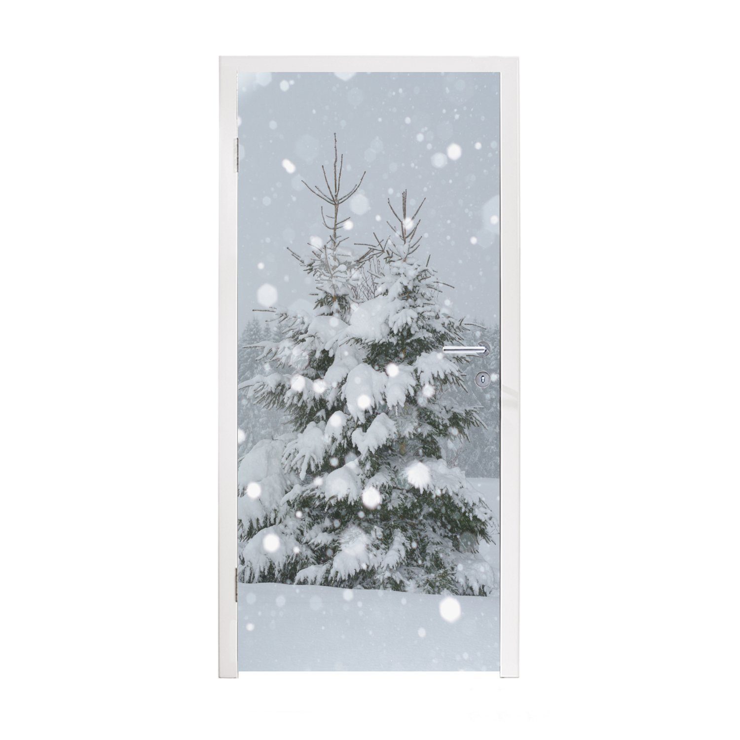MuchoWow Türtapete Der starke Schneefall auf einer Kiefer, Matt, bedruckt, (1 St), Fototapete für Tür, Türaufkleber, 75x205 cm