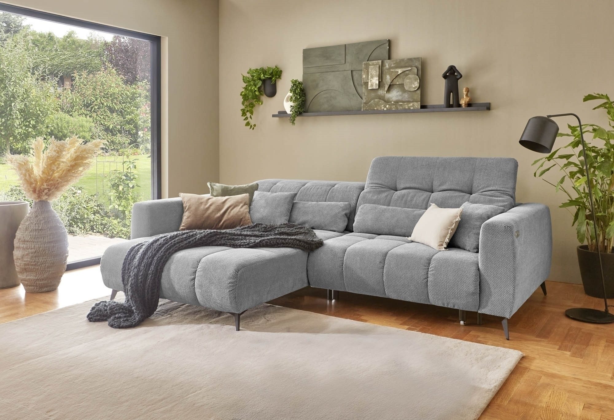 freiraum Polstergarnitur Luddi, Sitz + Kopfteilverstellung, mittelgrau - 286x80x203cm (BxHxT)