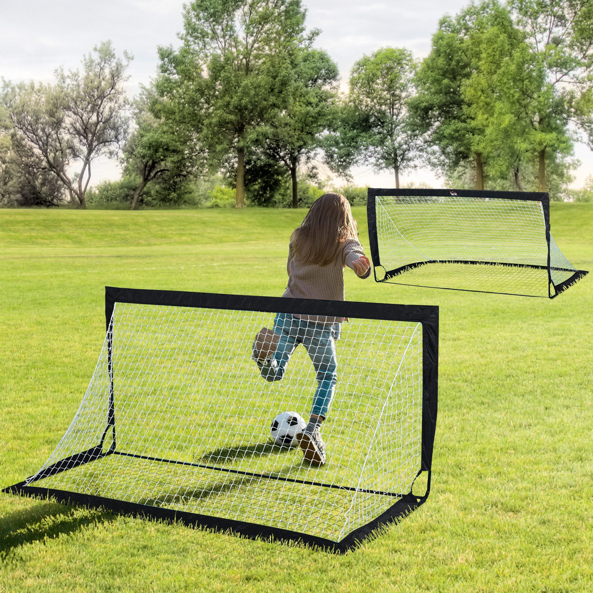 HOMCOM Fußballtor Outdoor für Erwachsene für Freizeit Garten Training (Faltbar, 2 St., 2er Set Minitore), Stahl, Schwarz, 186cm x 90cm x 89cm