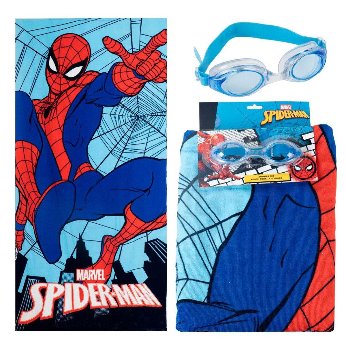 Spiderman Strandtuch Kinder Strandtuch 70 × 140 cm mit Schwimmbrille als Set