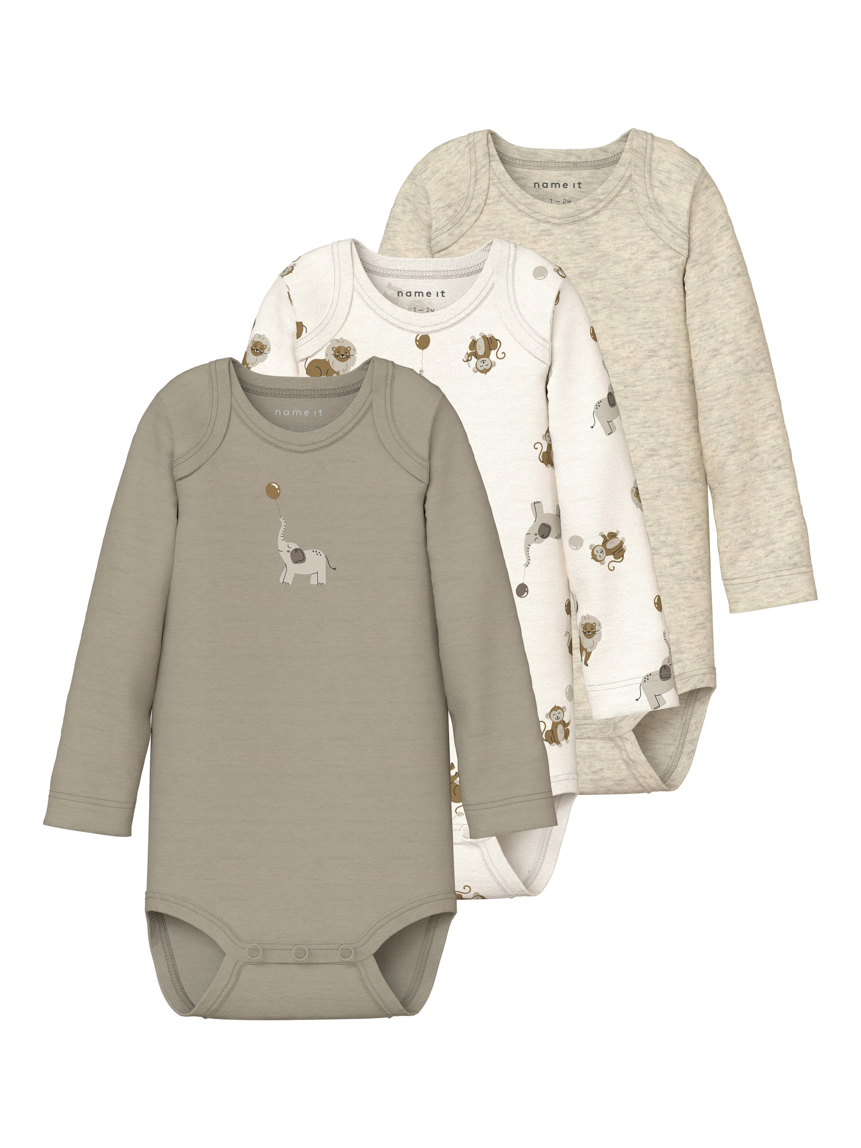 Name It Langarmbody NBNBODY 3P LS ANIMAL NOOS (Packung, 3-tlg)
