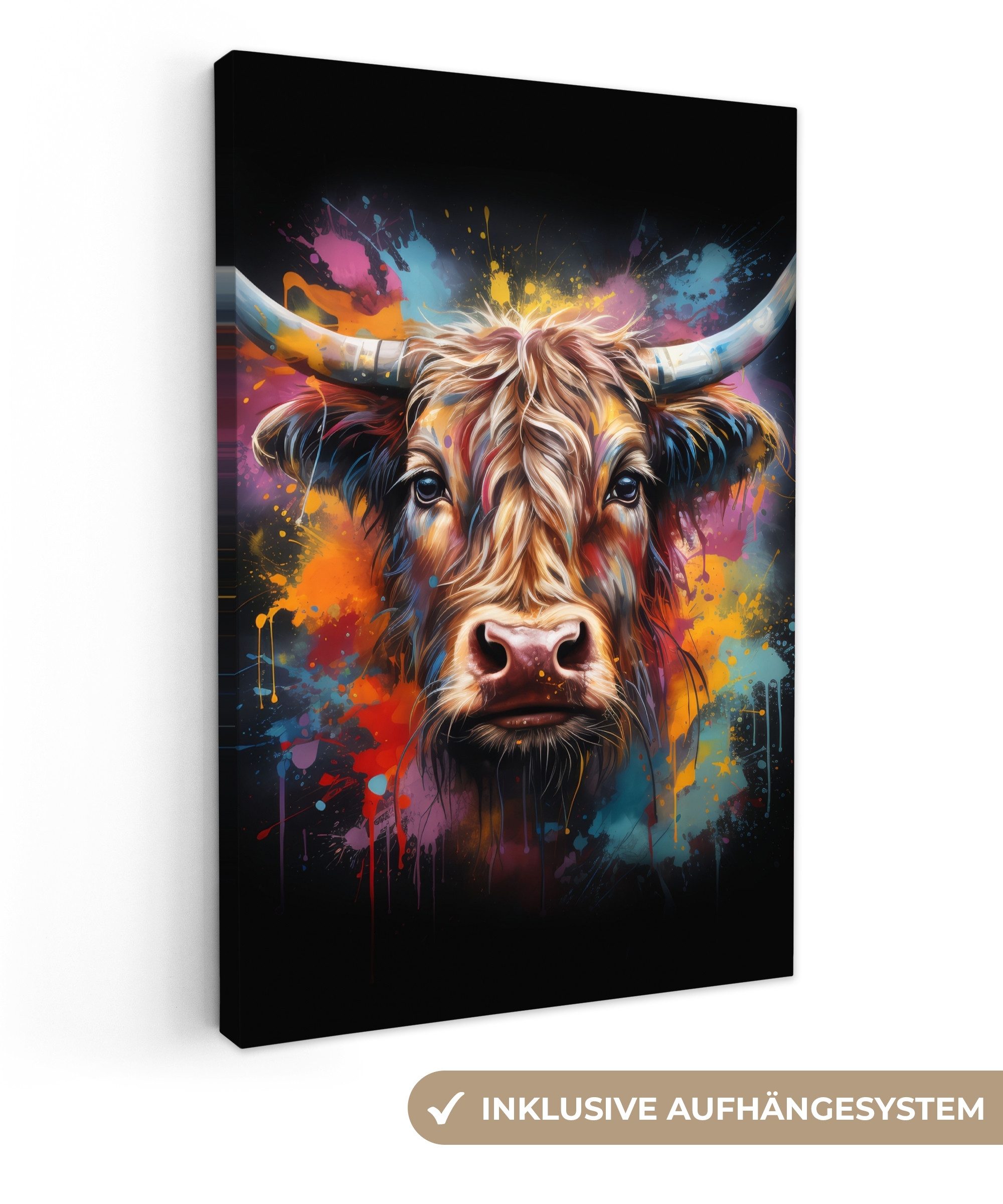 OneMillionCanvasses® Leinwandbild Graffiti - Schottischer Highlander - Schw günstig online kaufen